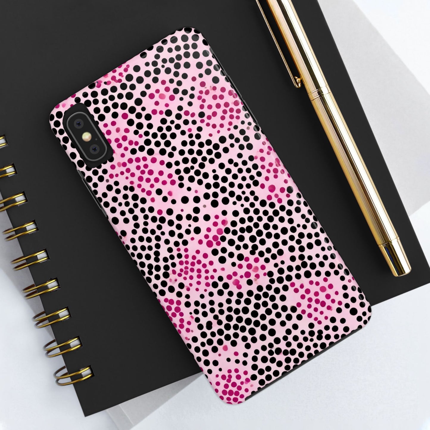 Pink and Black Dot Design Tough Phone Case