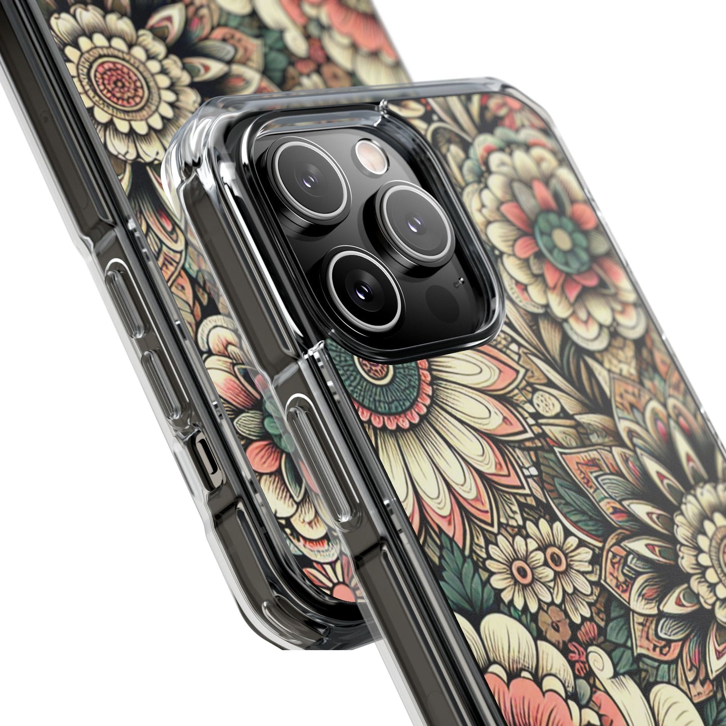 Boho Floral Magnetic Clear Impact Case for iPhone 16 15 14