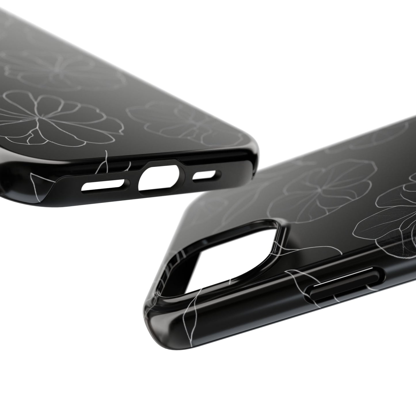 Black Floral Tough Phone Case