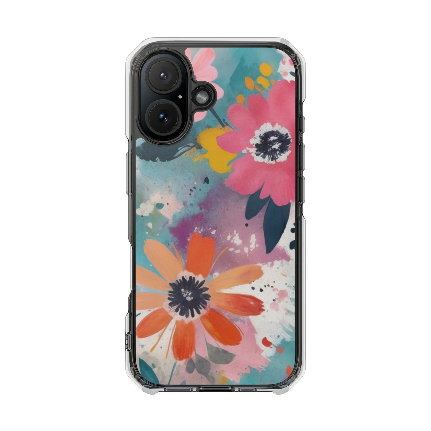 Vibrant Floral Magnetic Clear Impact Case for iPhone 16 15 14