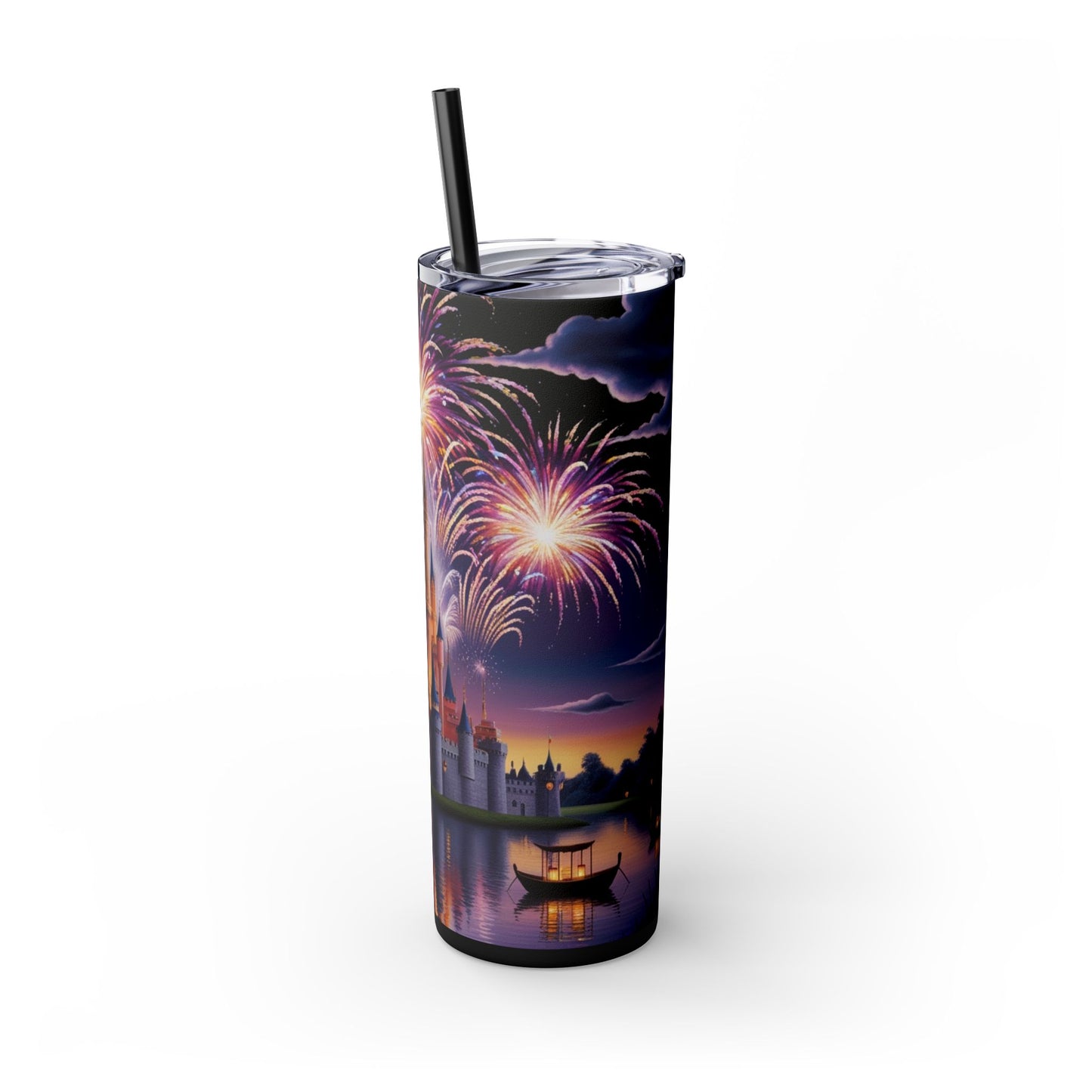Night Sky Castle and Fireworks Skinny Tumbler, 20oz