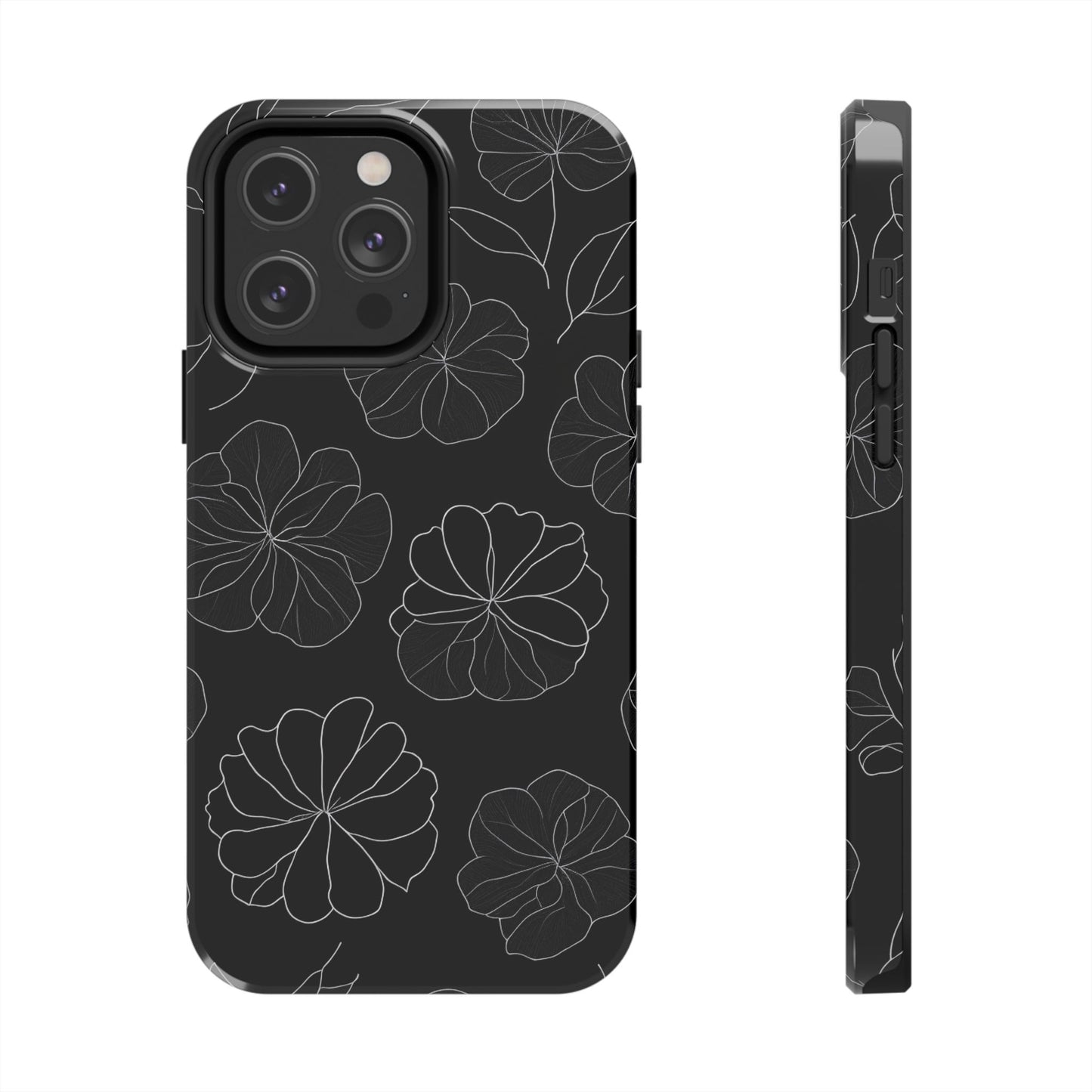 Black Floral Tough Phone Case