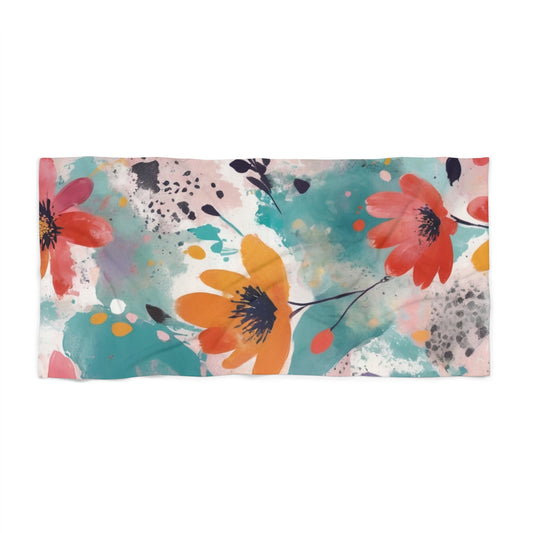 Floral Watercolor Design Beach Towel