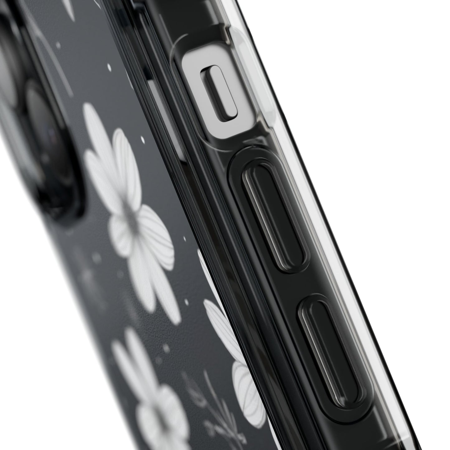 Chic Black and White Floral Print Magnetic Clear Impact Case for iPhone 16 15 14