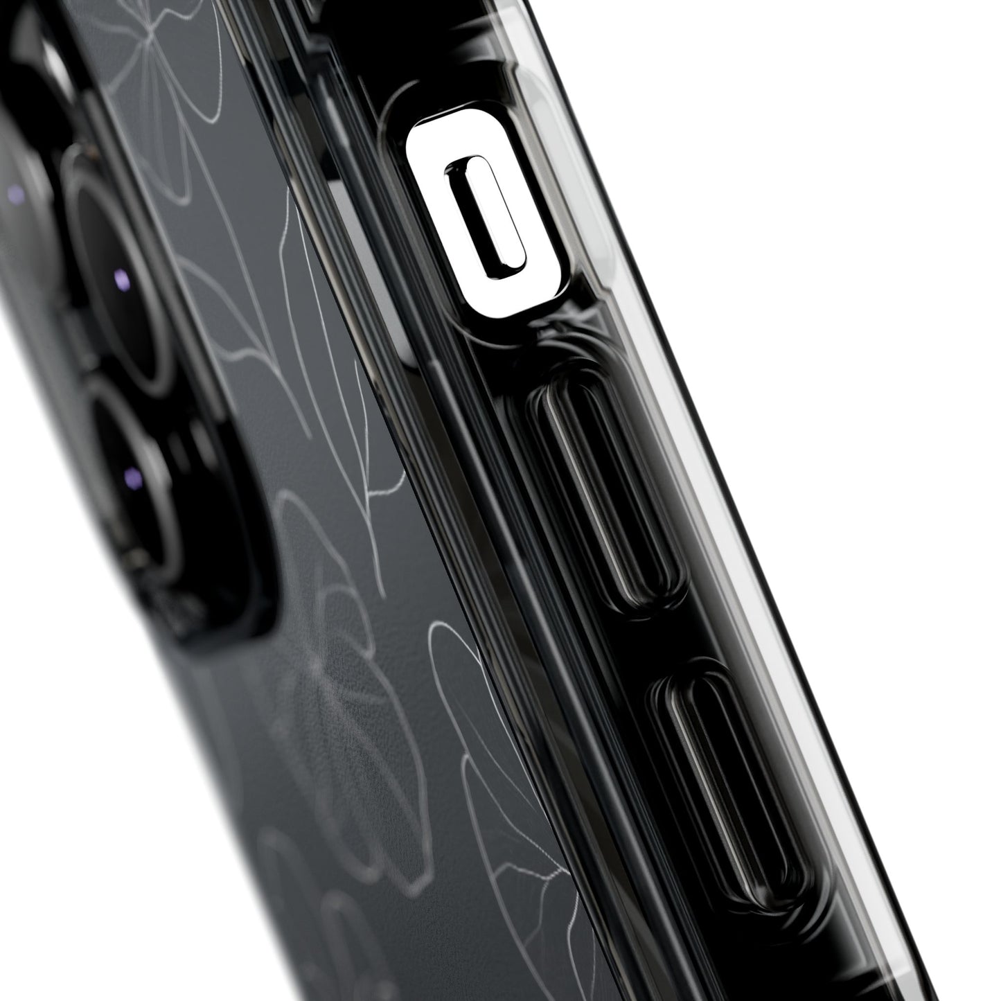 Black Floral Magnetic Clear Impact Case for iPhone 16 15 14
