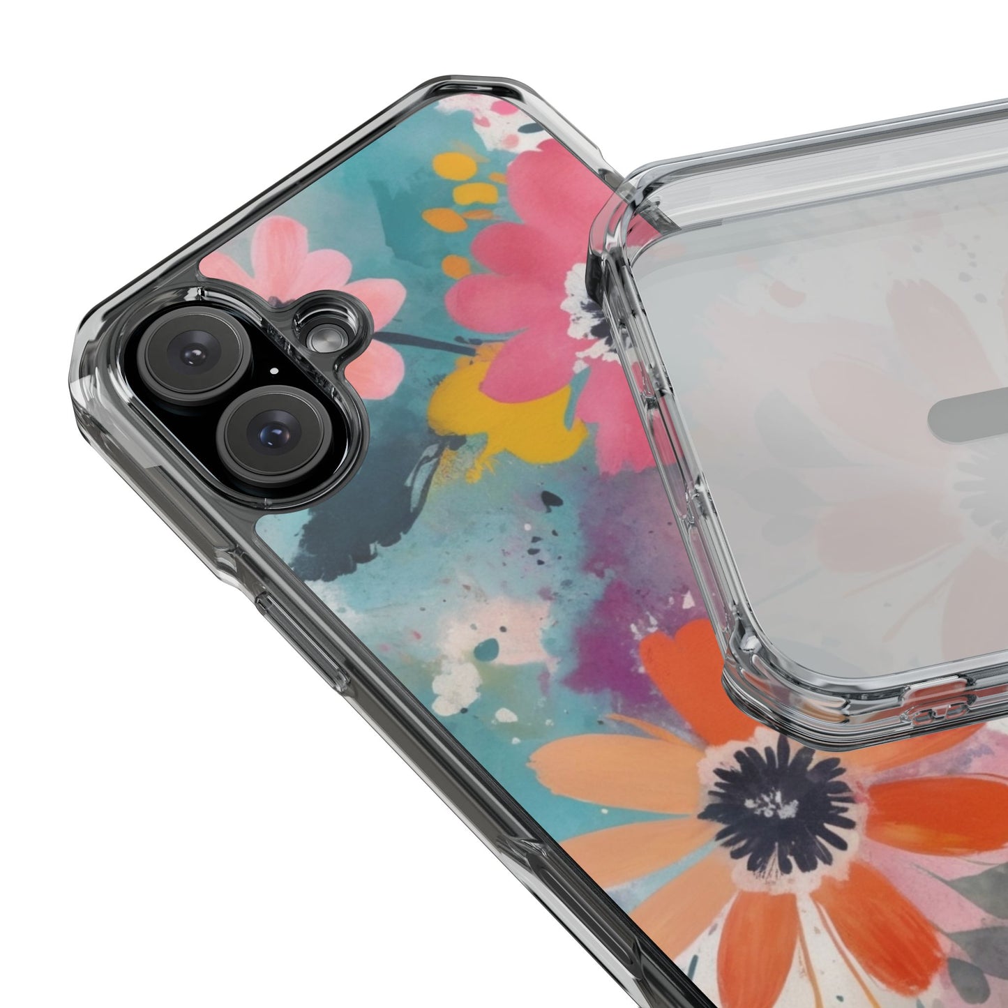 Vibrant Floral Magnetic Clear Impact Case for iPhone 16 15 14