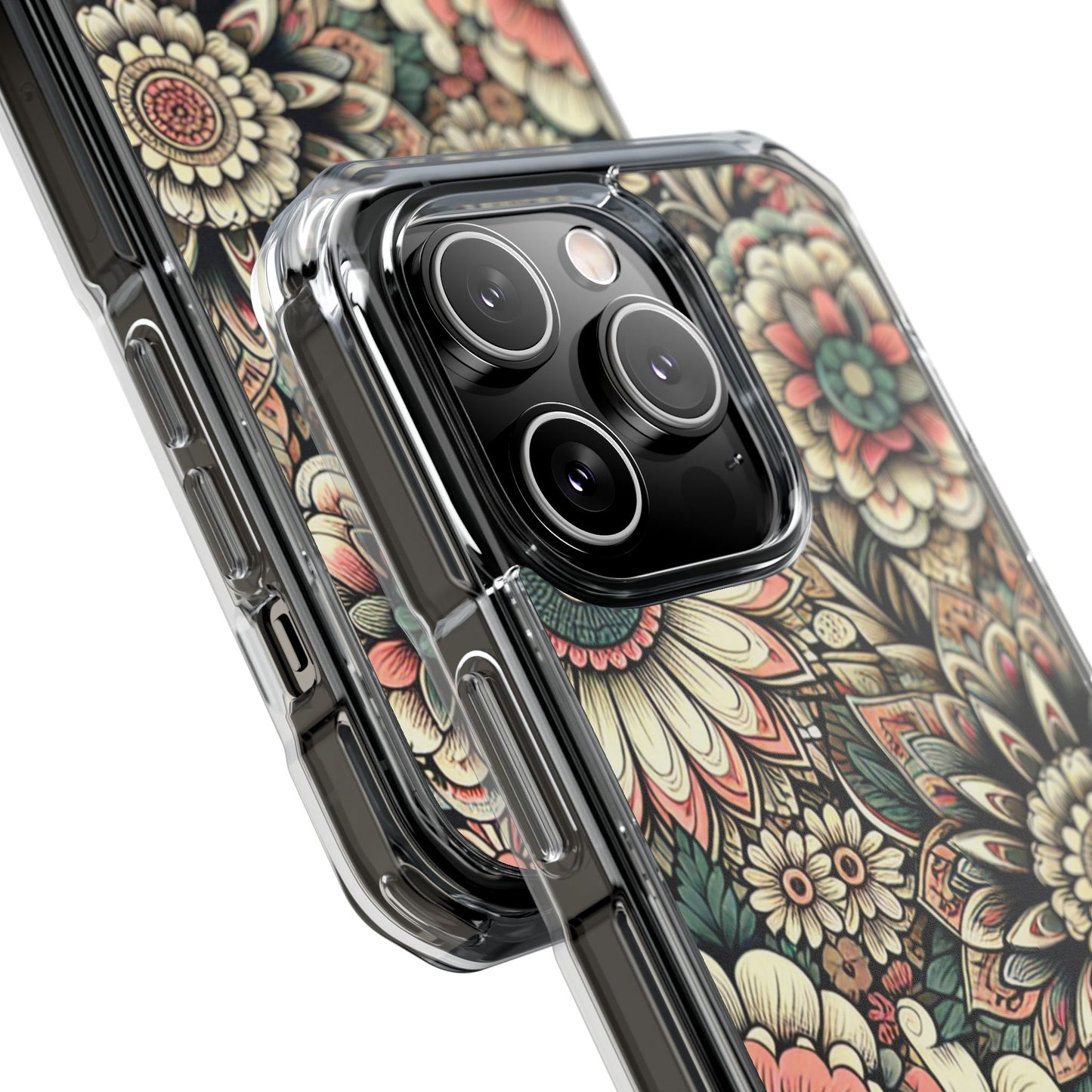 Boho Floral Magnetic Clear Impact Case for iPhone 16 15 14
