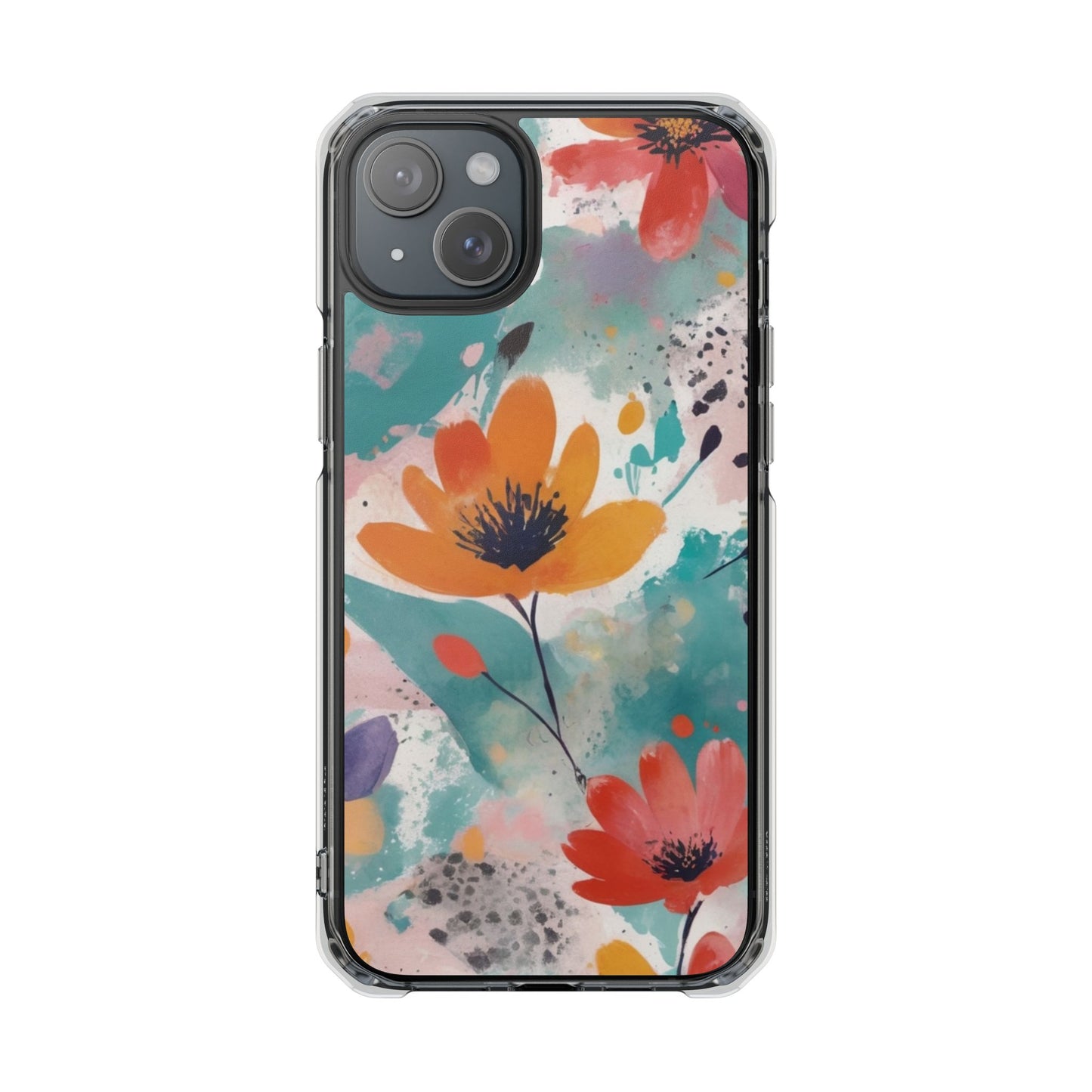 Floral Watercolor Design Magnetic Clear Impact Case for iPhone 16 15 14