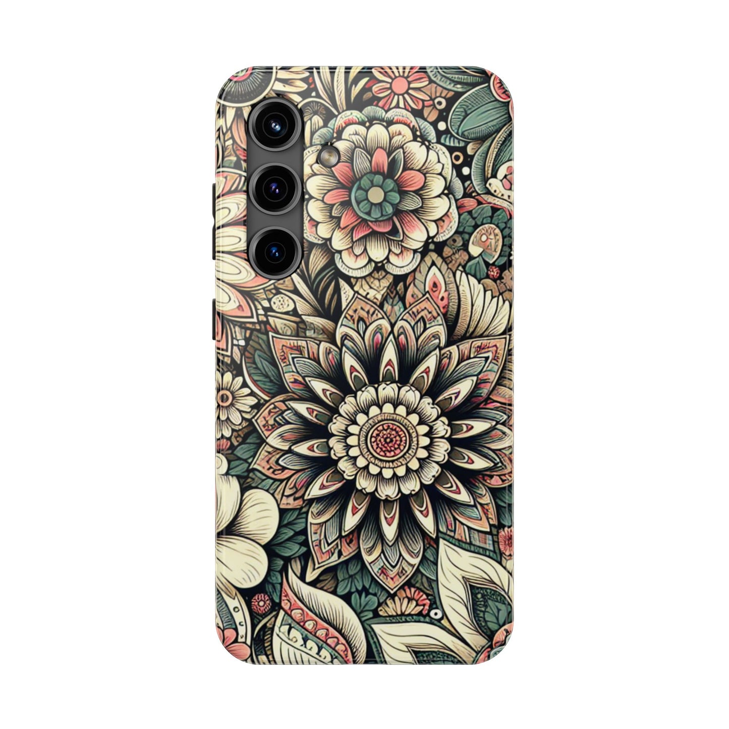 Boho Floral Tough Case for iPhone 16 15 14 13 12 11 X 8 7 Samsung Galaxy S24 S23 S22 S21