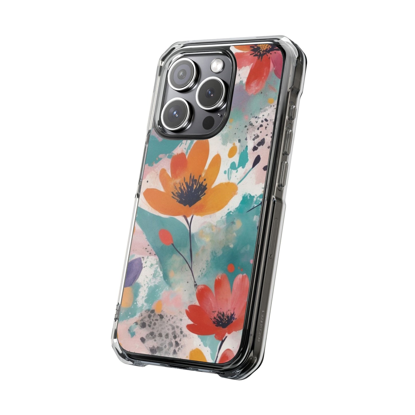 Floral Watercolor Design Magnetic Clear Impact Case for iPhone 16 15 14