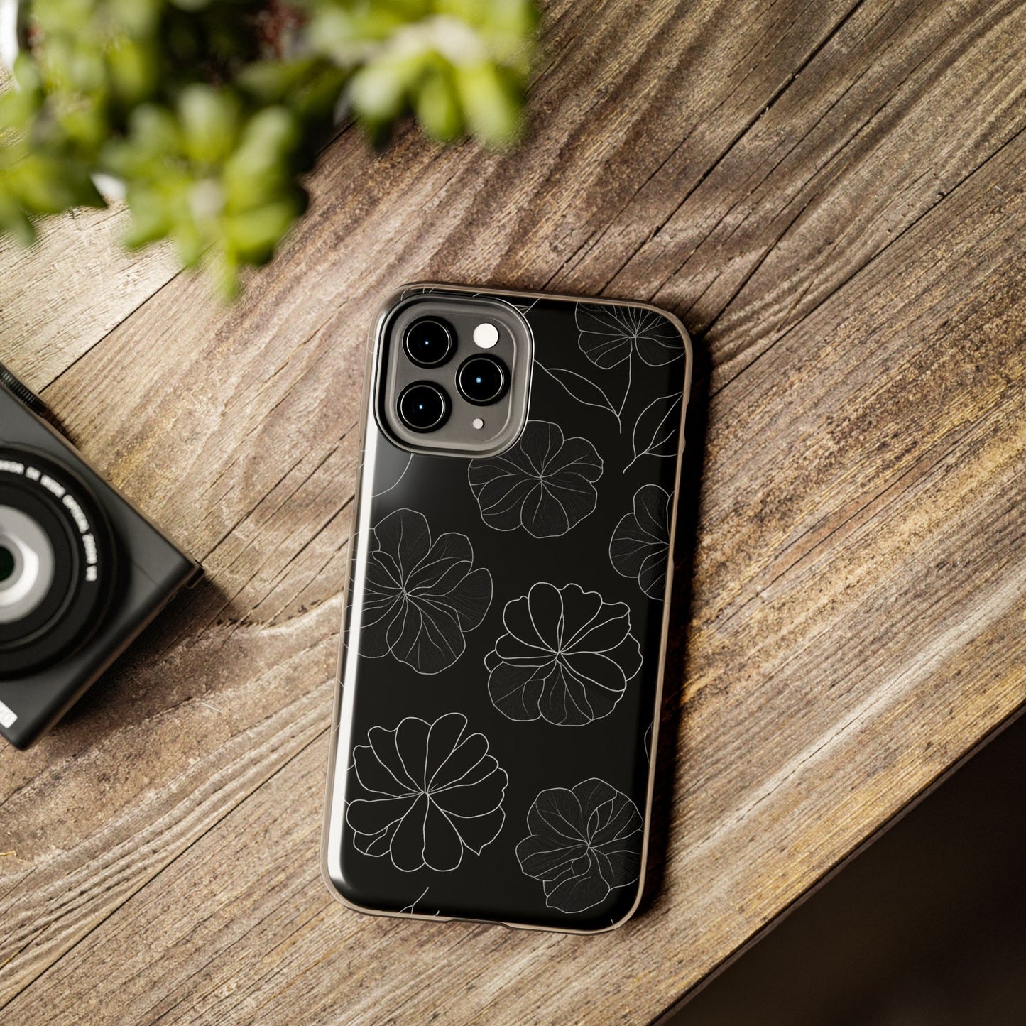 Black Floral Tough Phone Case
