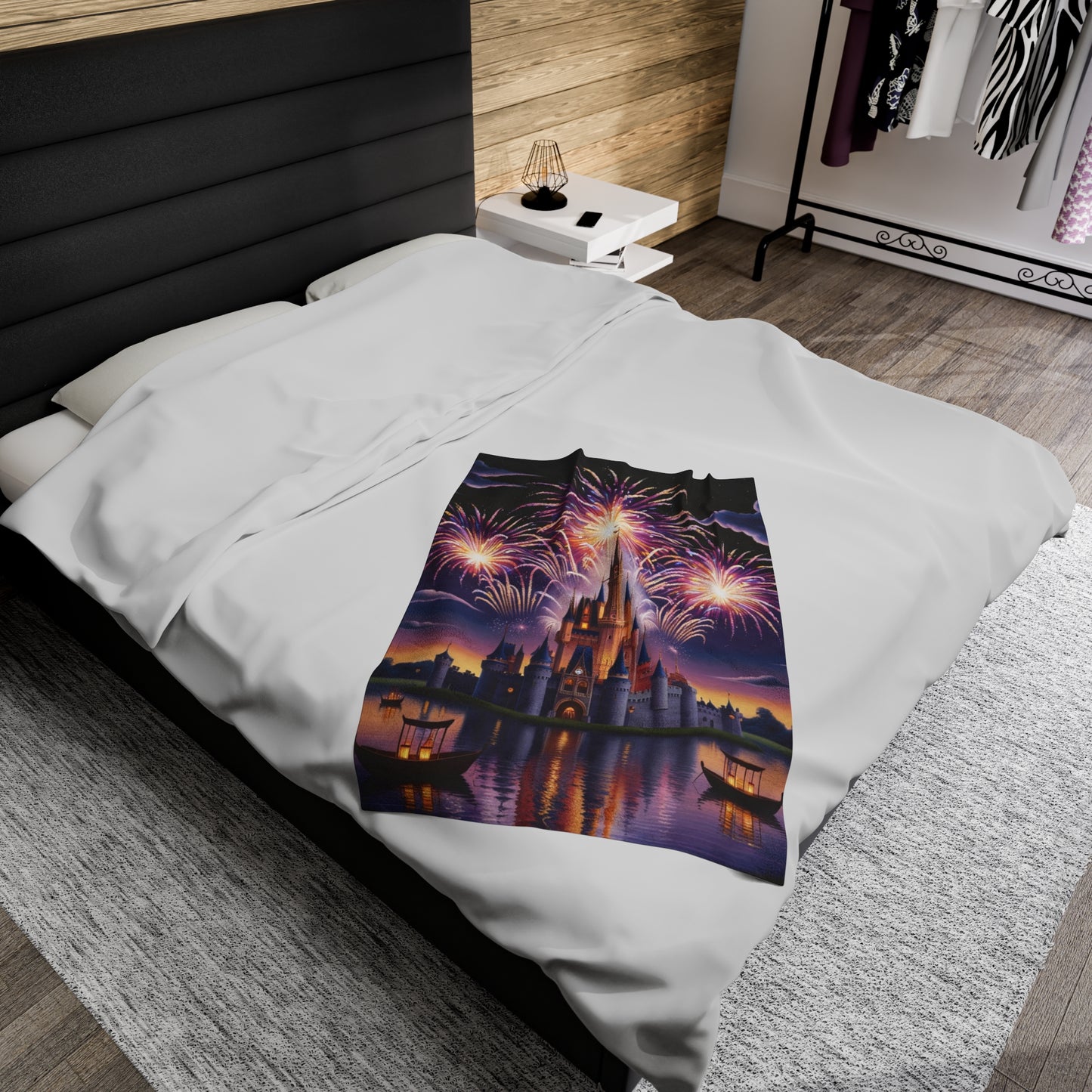Velveteen Blanket - Castle and Fireworks Design