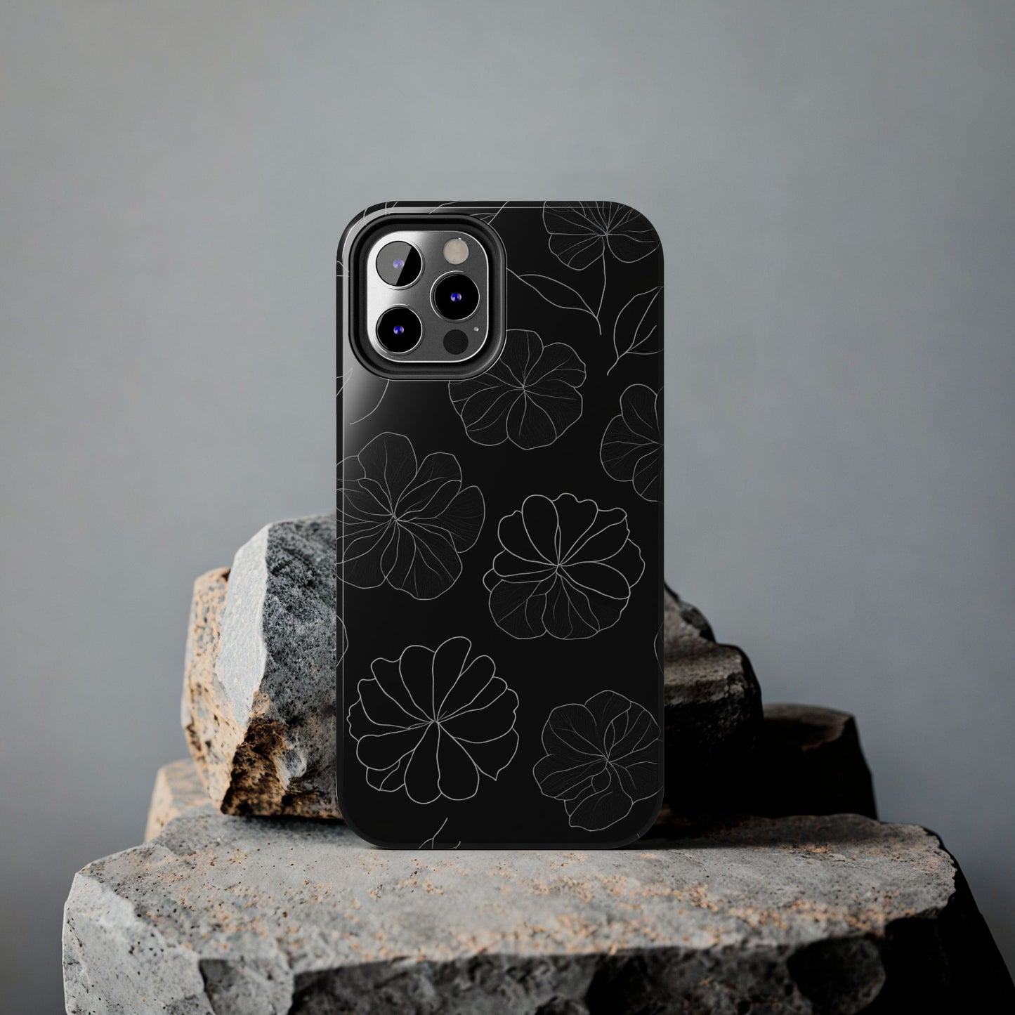 Black Floral Tough Phone Case