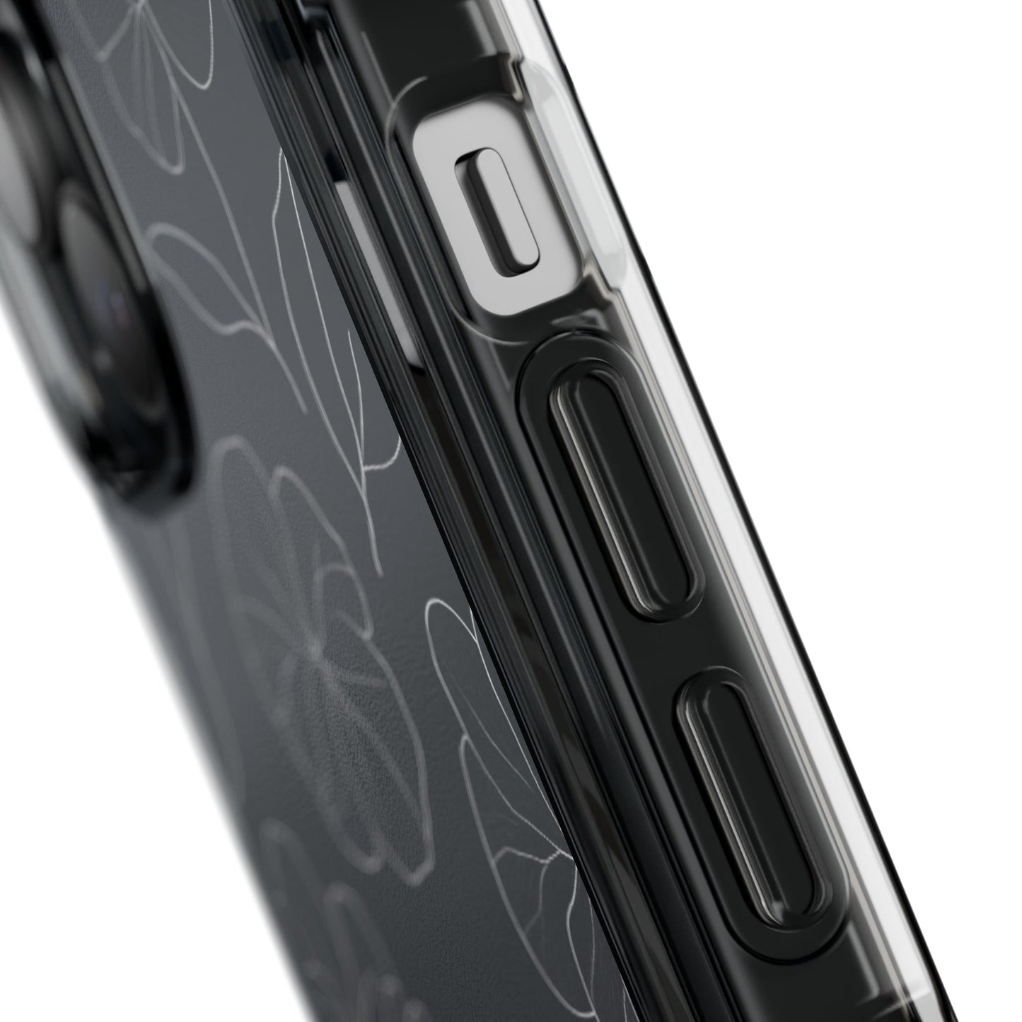 Black Floral Magnetic Clear Impact Case for iPhone 16 15 14