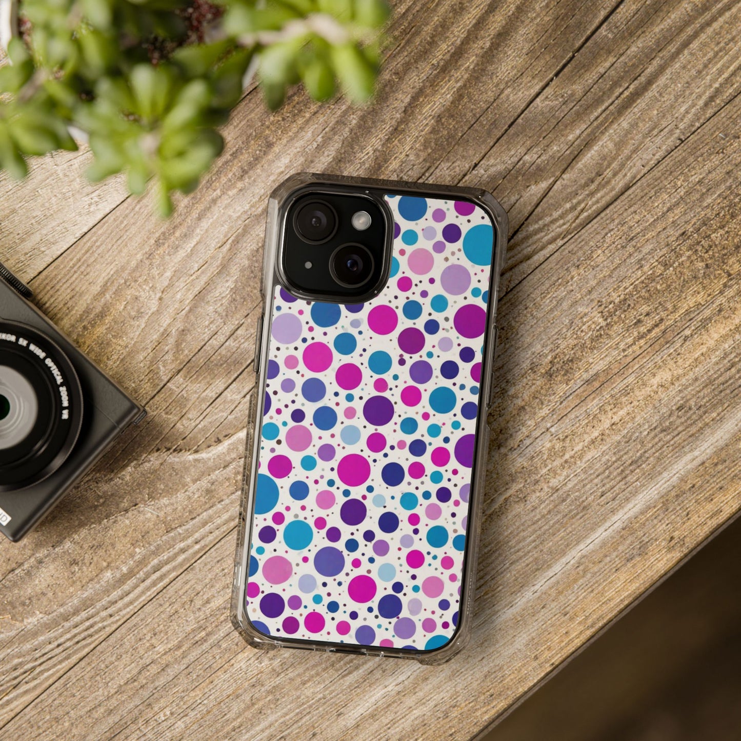 Polka Dot Design Magnetic Clear Impact Case for iPhone 16 15 14
