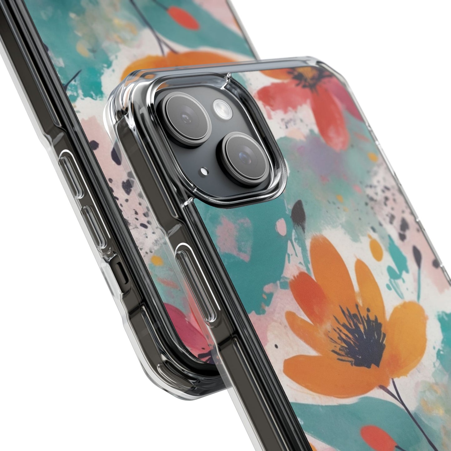 Floral Watercolor Design Magnetic Clear Impact Case for iPhone 16 15 14