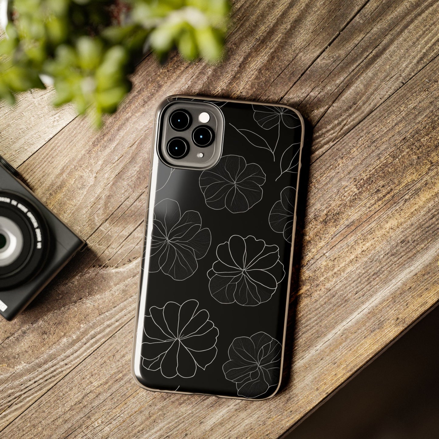 Black Floral Tough Phone Case