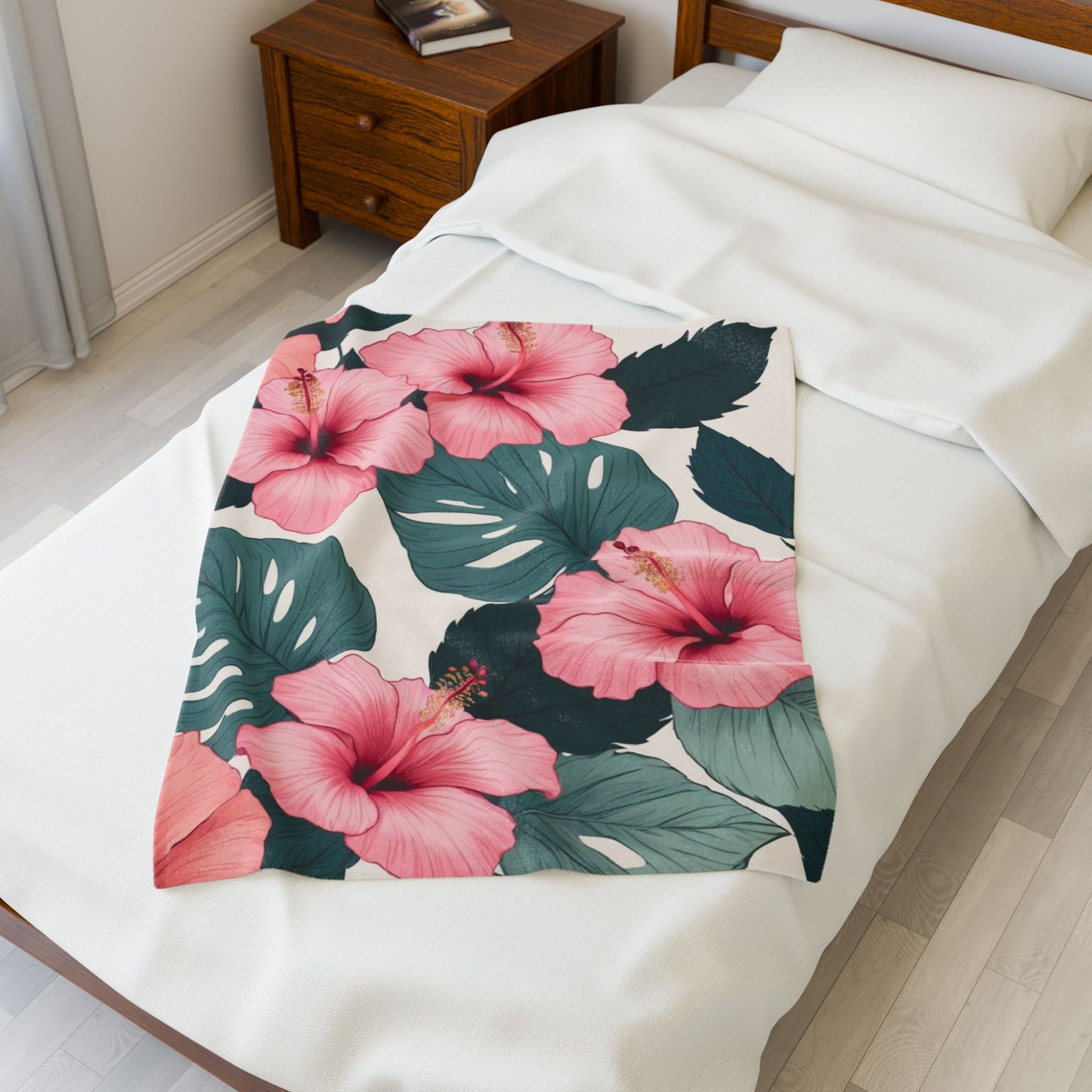 Tropical Hibiscus Velveteen Plush Blanket