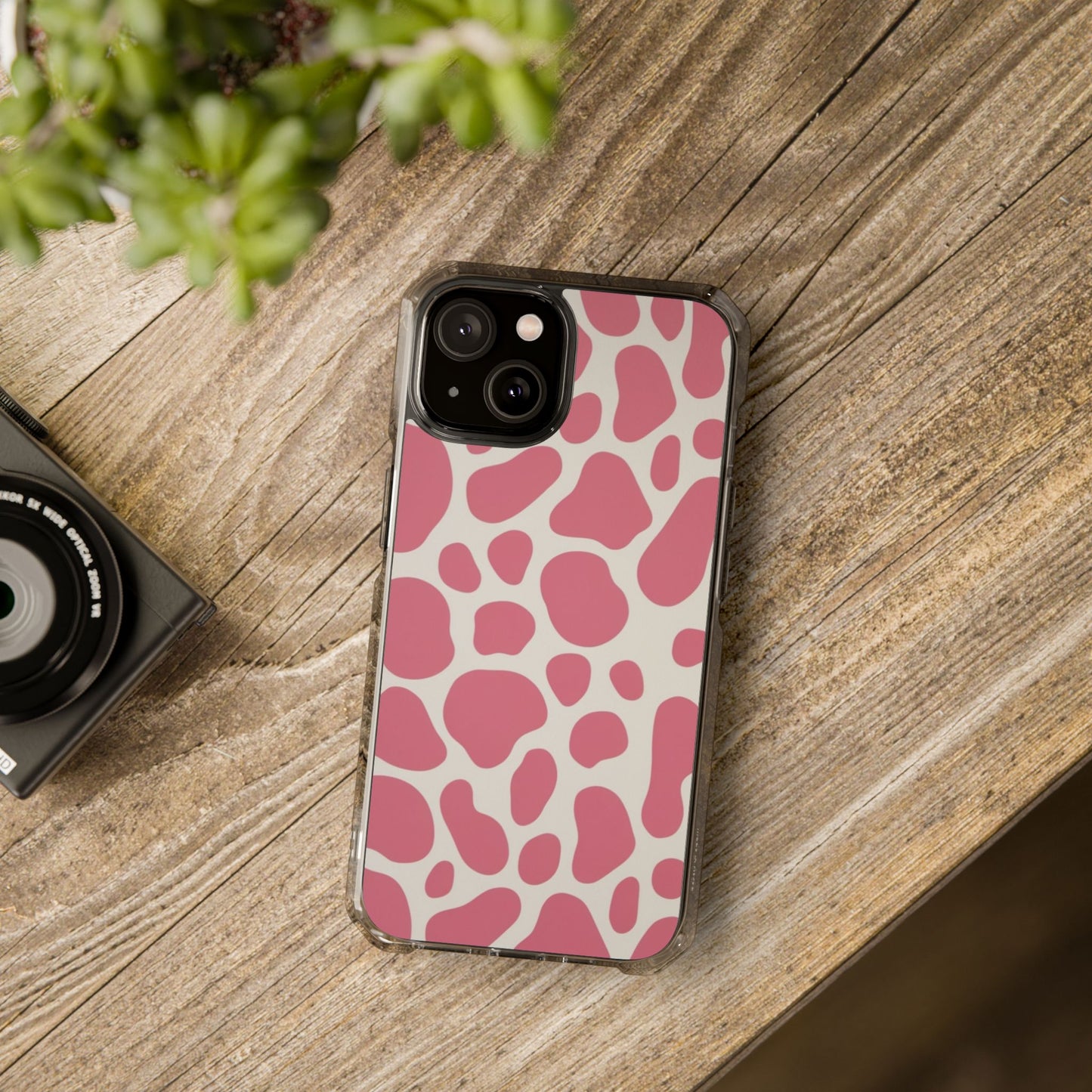 Pink Giraffe Print Magnetic Clear Impact Case for iPhone 16 15 14