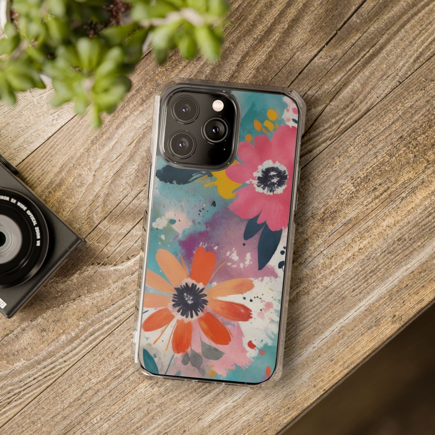 Vibrant Floral Magnetic Clear Impact Case for iPhone 16 15 14