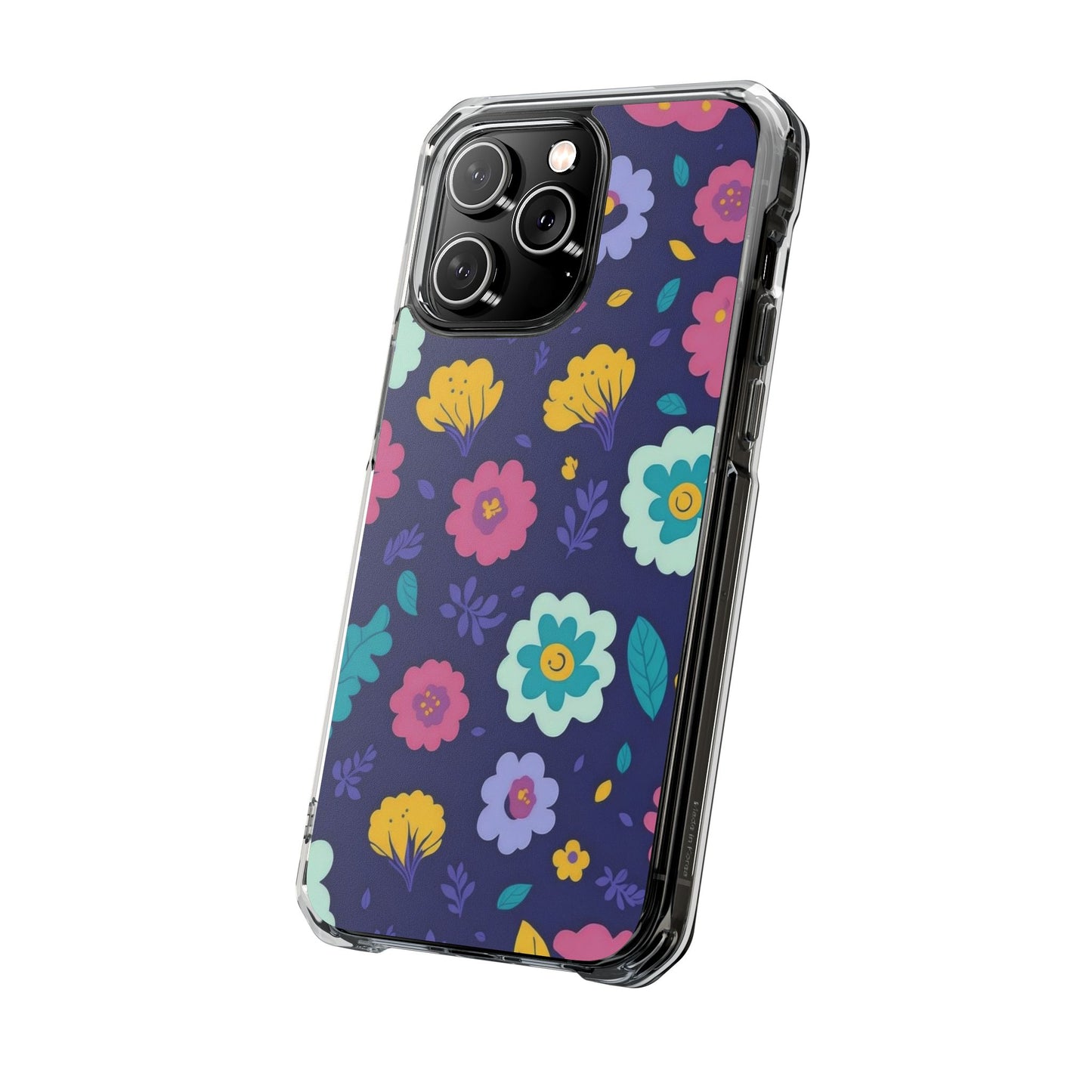 Purple Floral Magnetic Clear Impact Case for iPhone 16 15 14