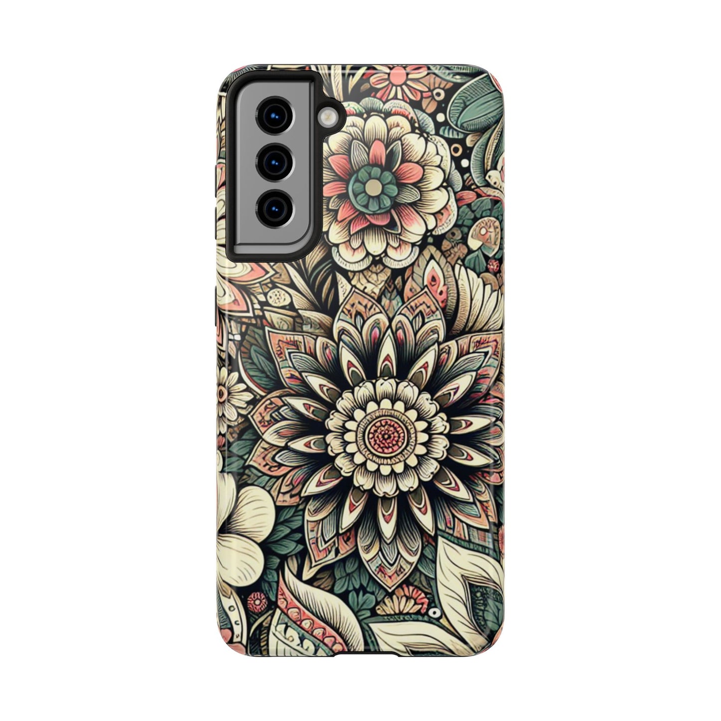 Boho Floral Tough Case for iPhone 16 15 14 13 12 11 X 8 7 Samsung Galaxy S24 S23 S22 S21