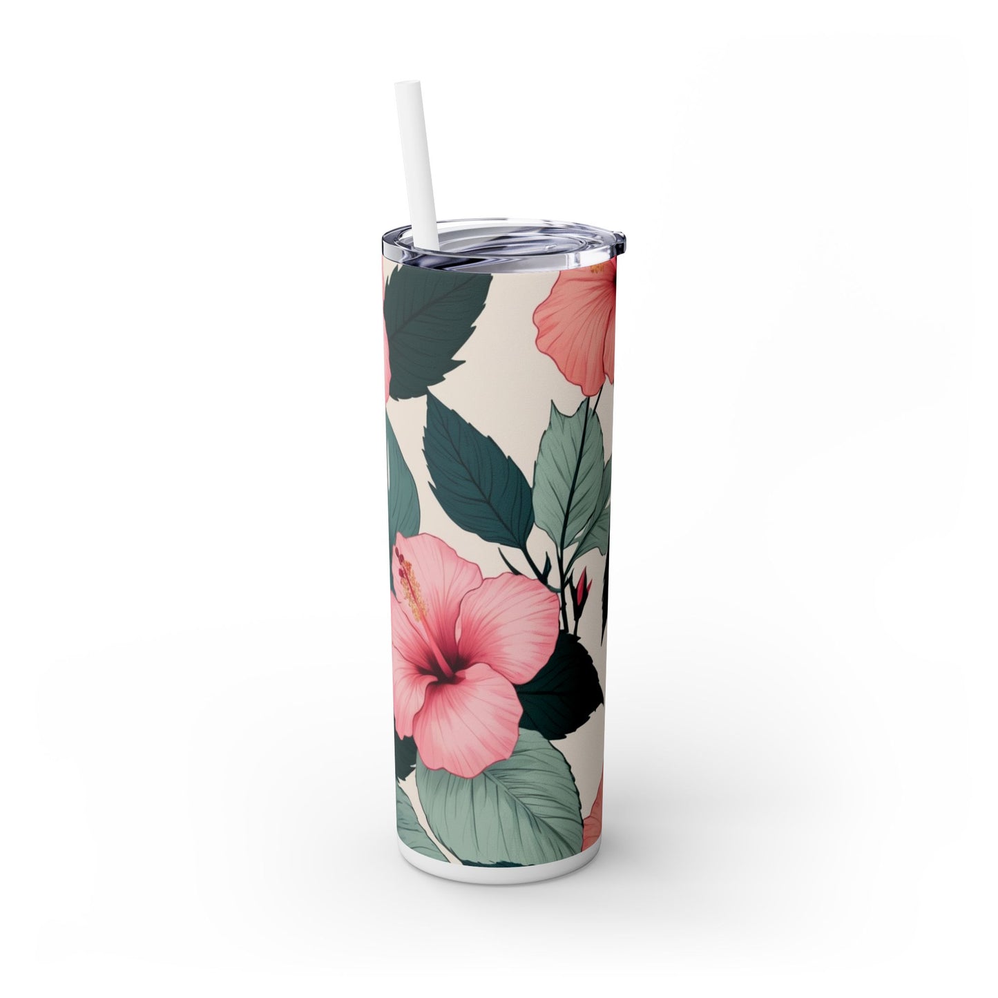 Tropical Hibiscus Skinny Tumbler with Straw 20oz