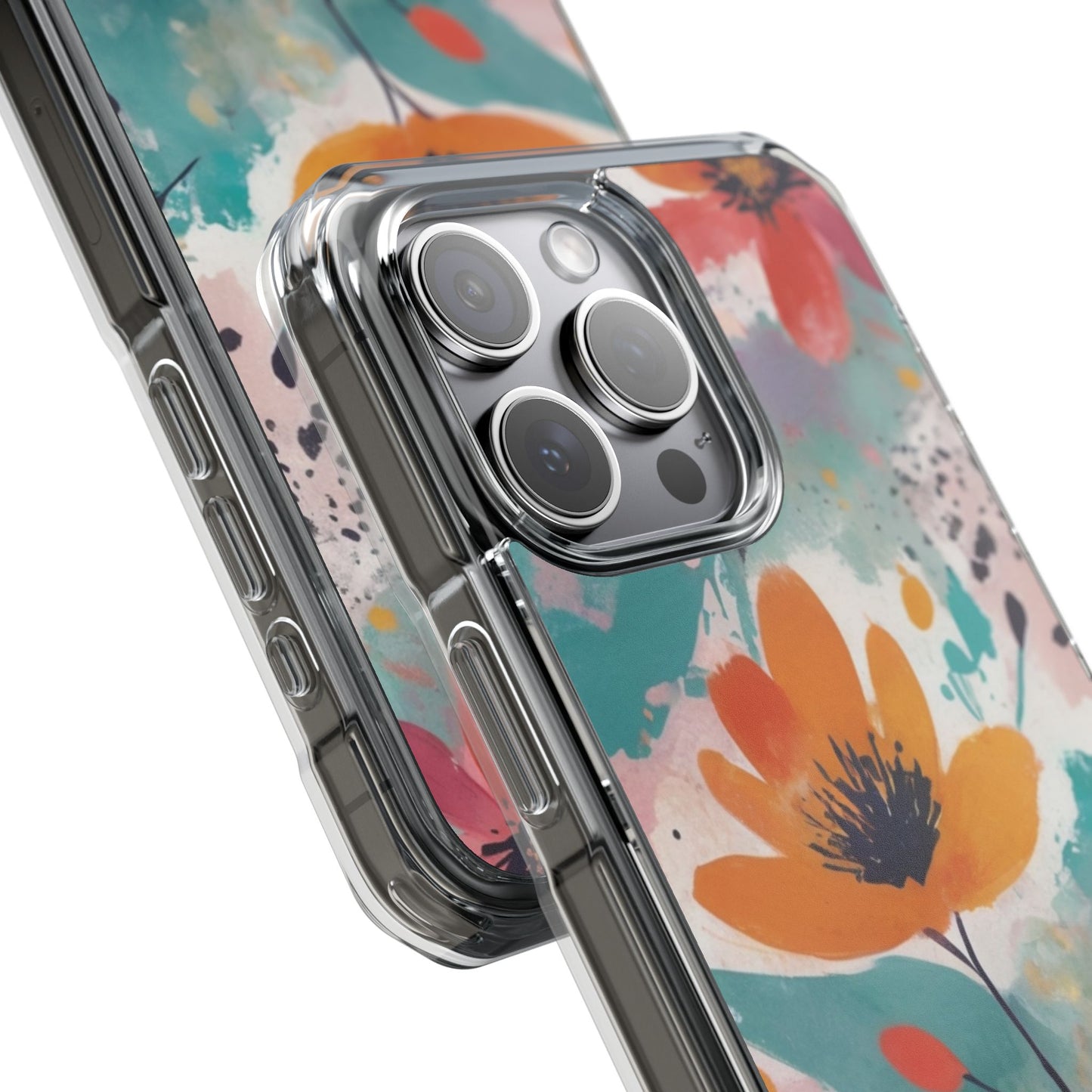 Floral Watercolor Design Magnetic Clear Impact Case for iPhone 16 15 14