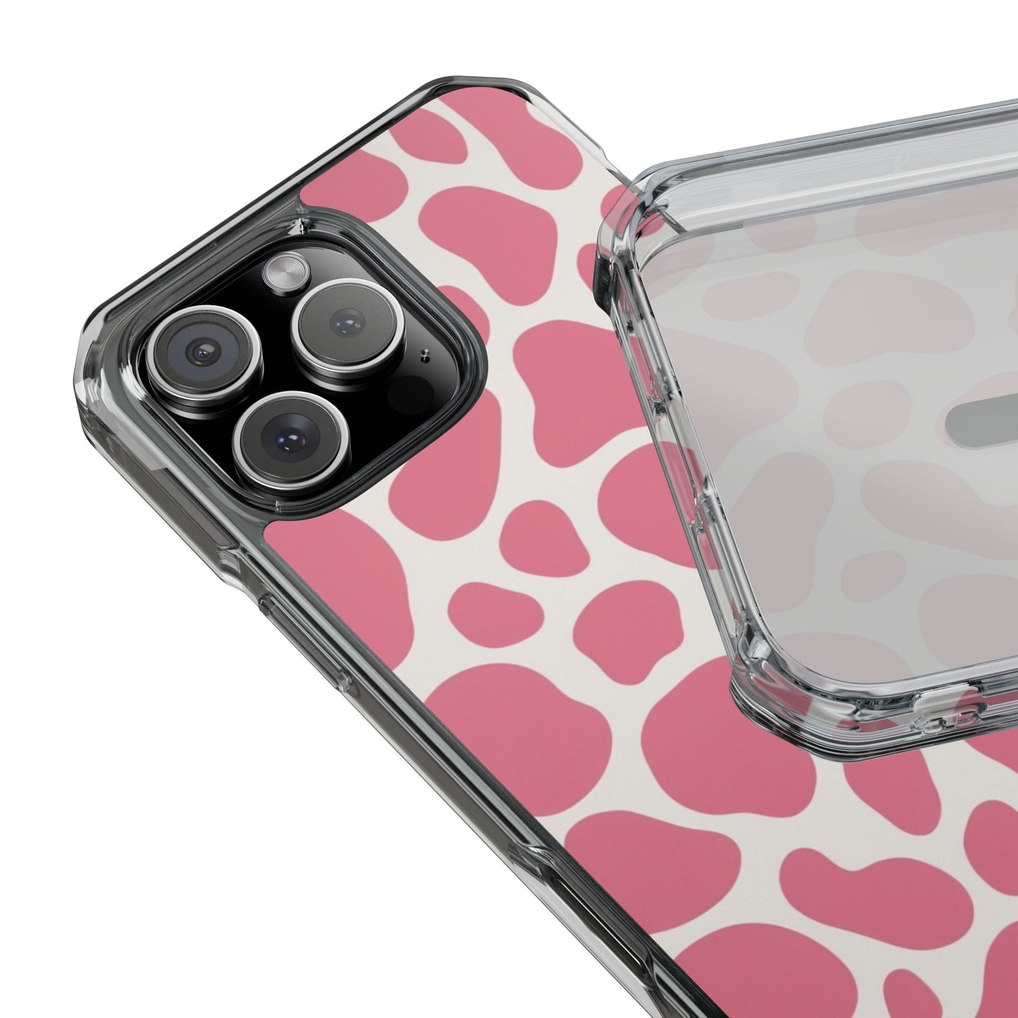 Pink Giraffe Print Magnetic Clear Impact Case for iPhone 16 15 14