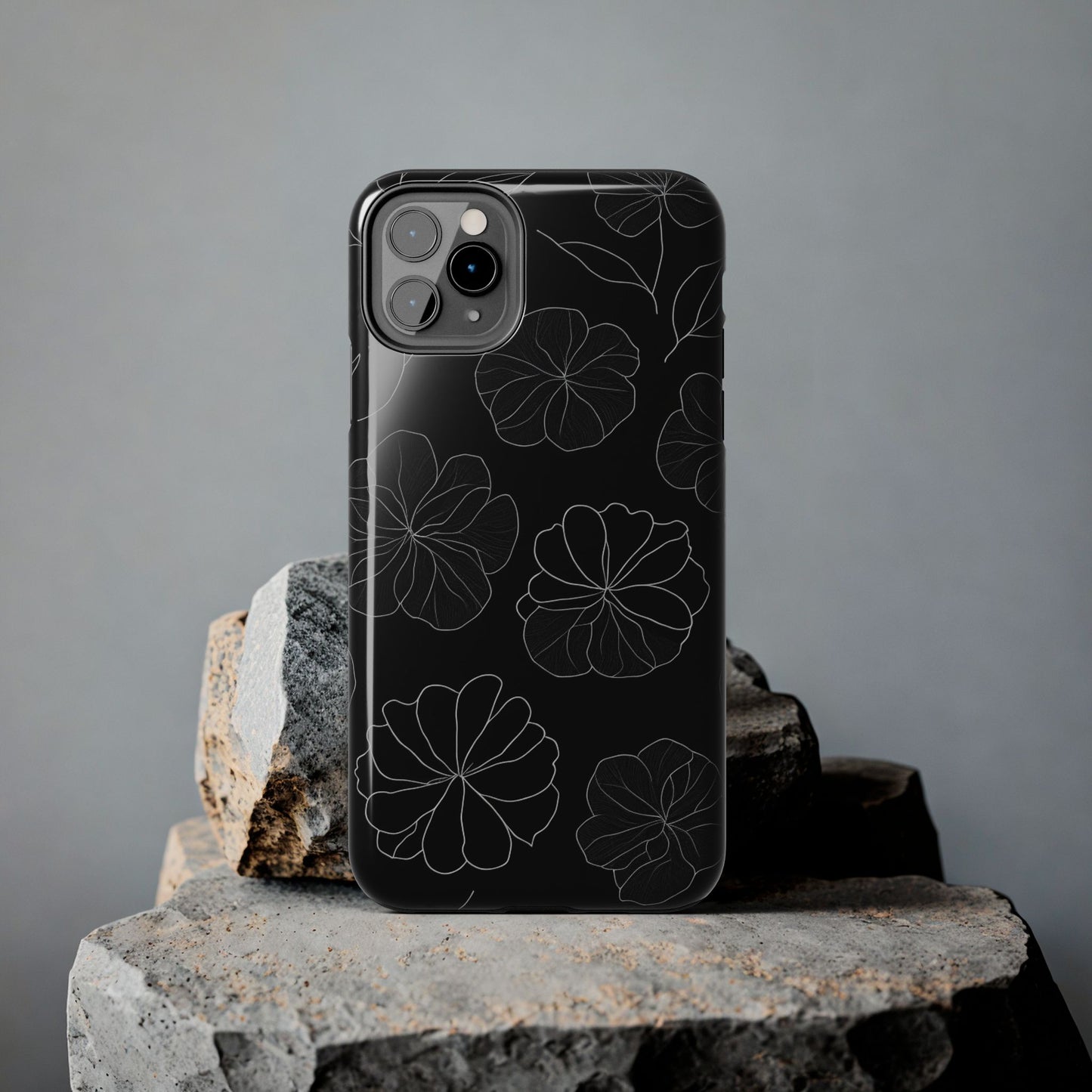 Black Floral Tough Phone Case