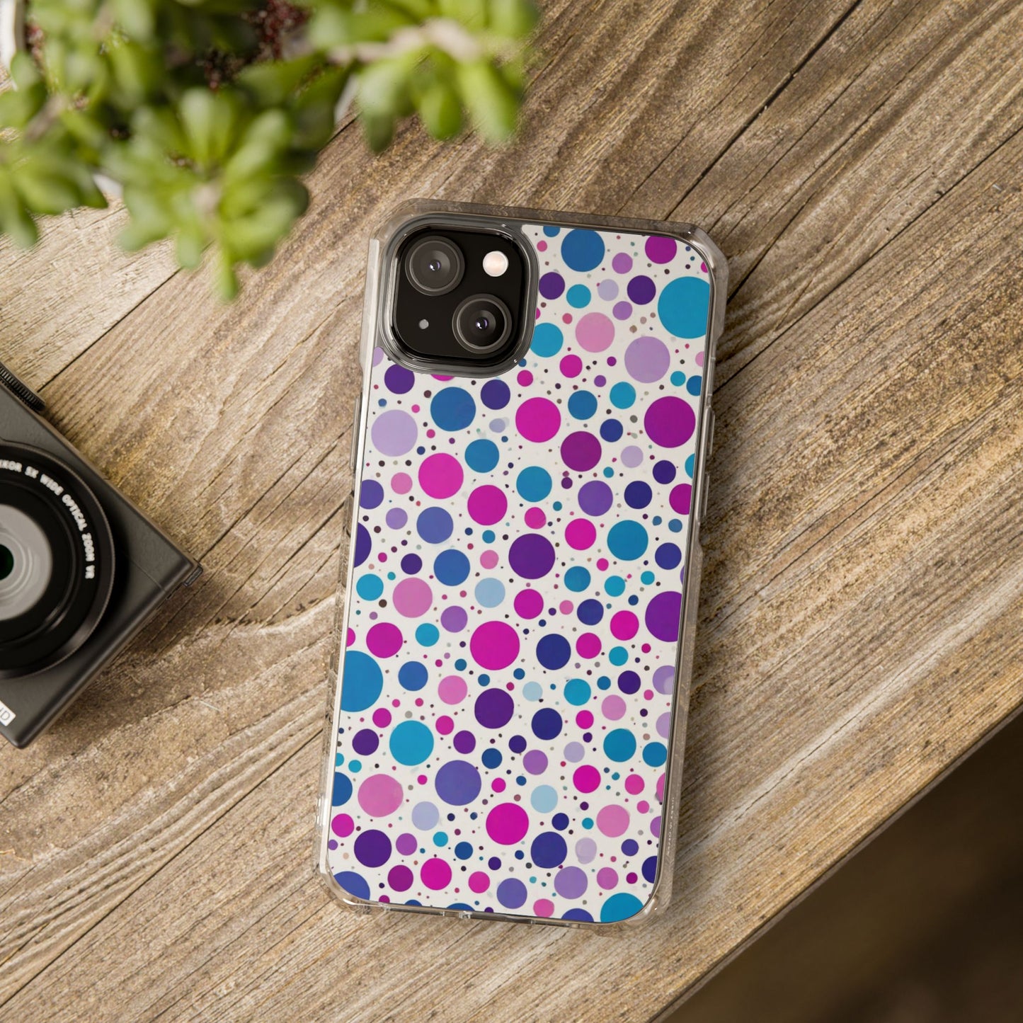 Polka Dot Design Magnetic Clear Impact Case for iPhone 16 15 14