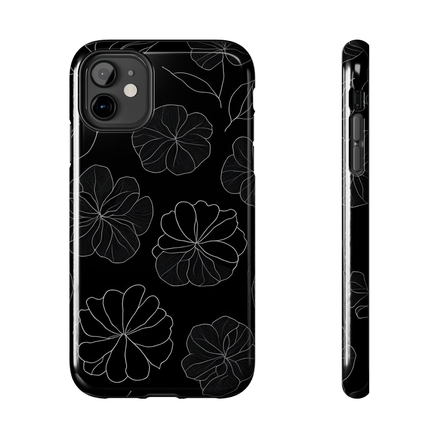 Black Floral Tough Phone Case