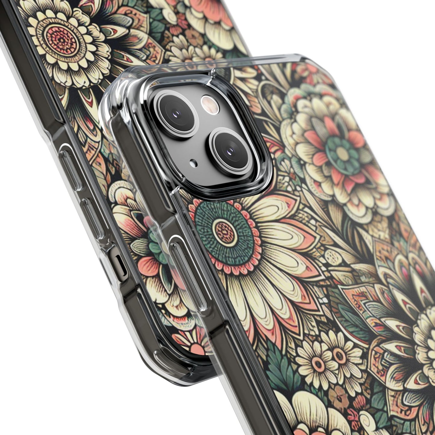 Boho Floral Magnetic Clear Impact Case for iPhone 16 15 14