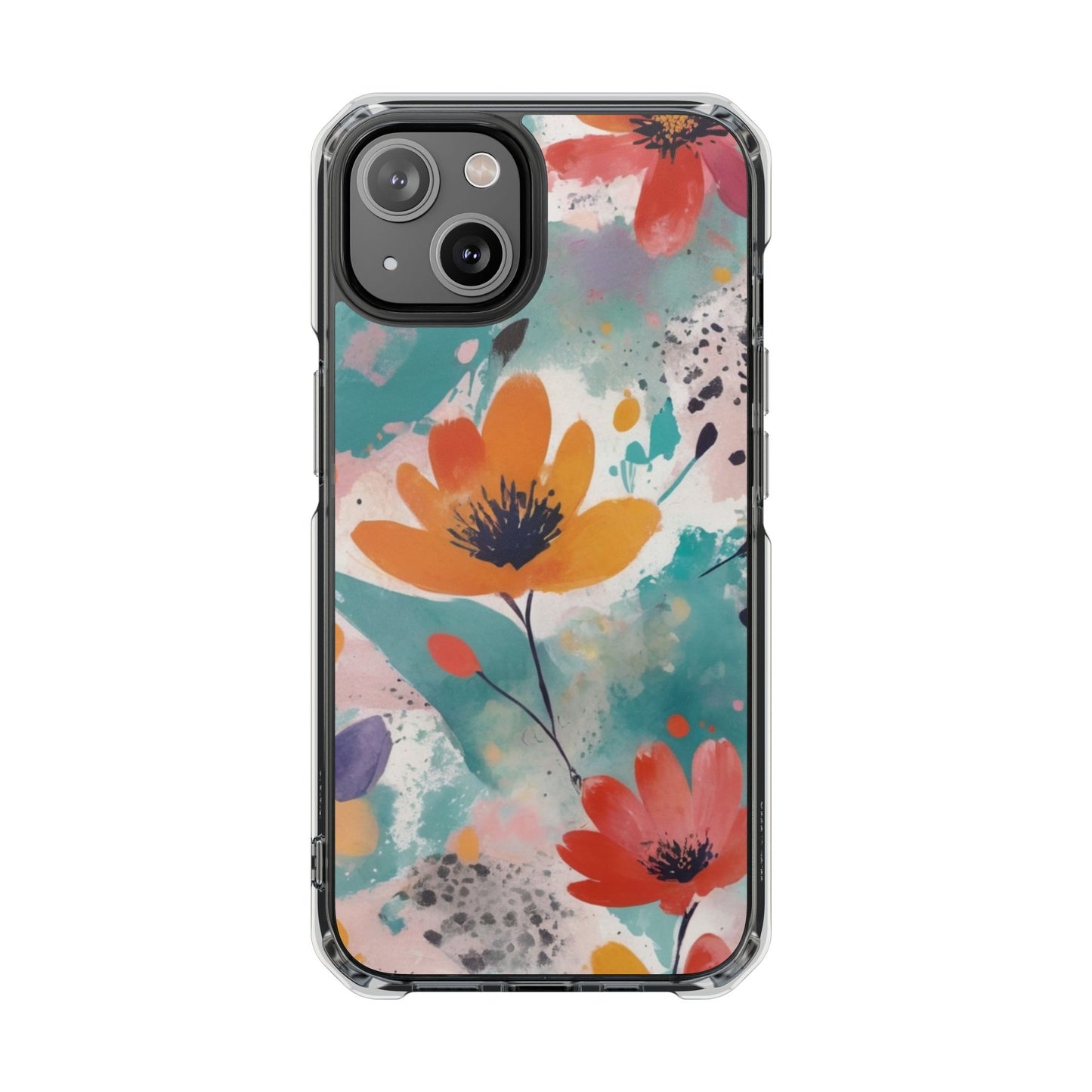 Floral Watercolor Design Magnetic Clear Impact Case for iPhone 16 15 14
