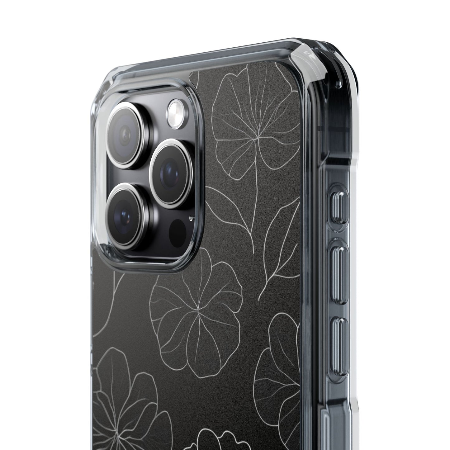 Black Floral Magnetic Clear Impact Case for iPhone 16 15 14