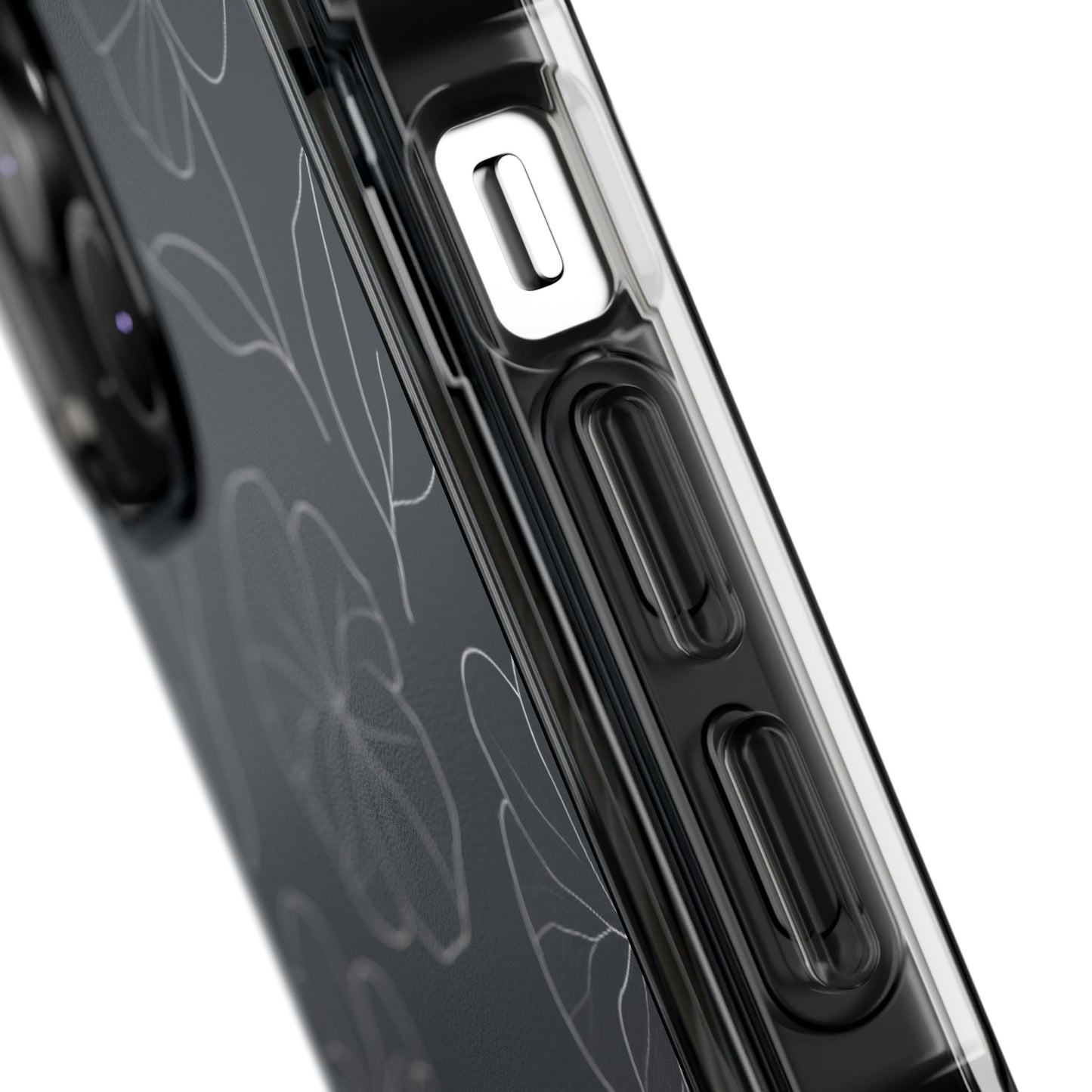 Black Floral Magnetic Clear Impact Case for iPhone 16 15 14