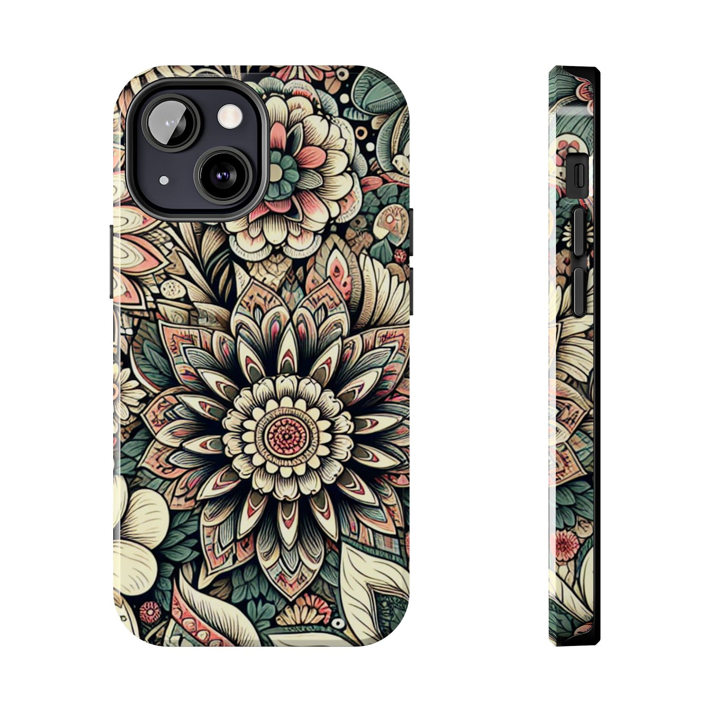 Boho Floral Tough Case for iPhone 16 15 14 13 12 11 X 8 7 Samsung Galaxy S24 S23 S22 S21