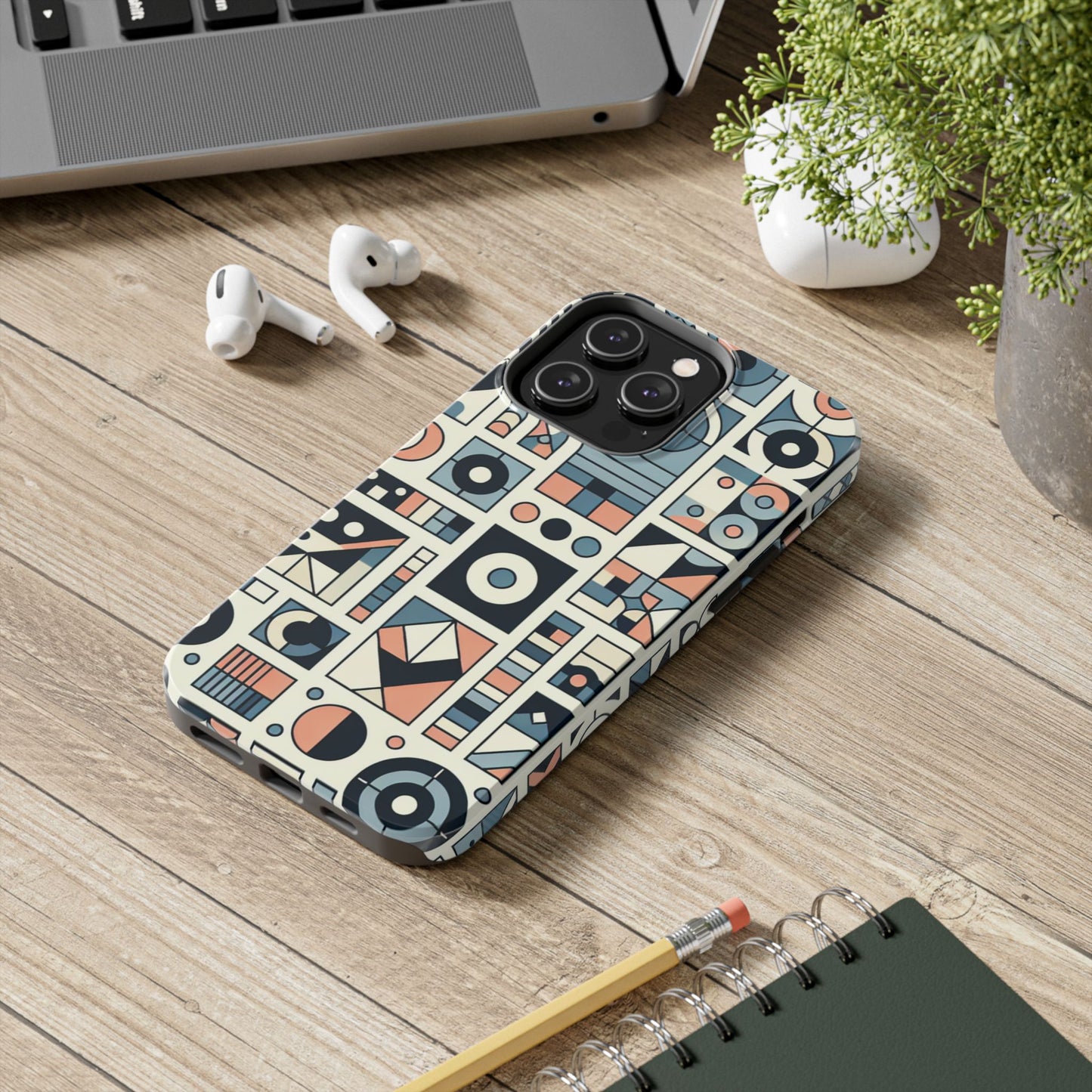 Geometric Print Tough Phone Case for iPhone 16 15 14 13 12 11 X 8 7 Samsung Galaxy S24 S23 S22 S21