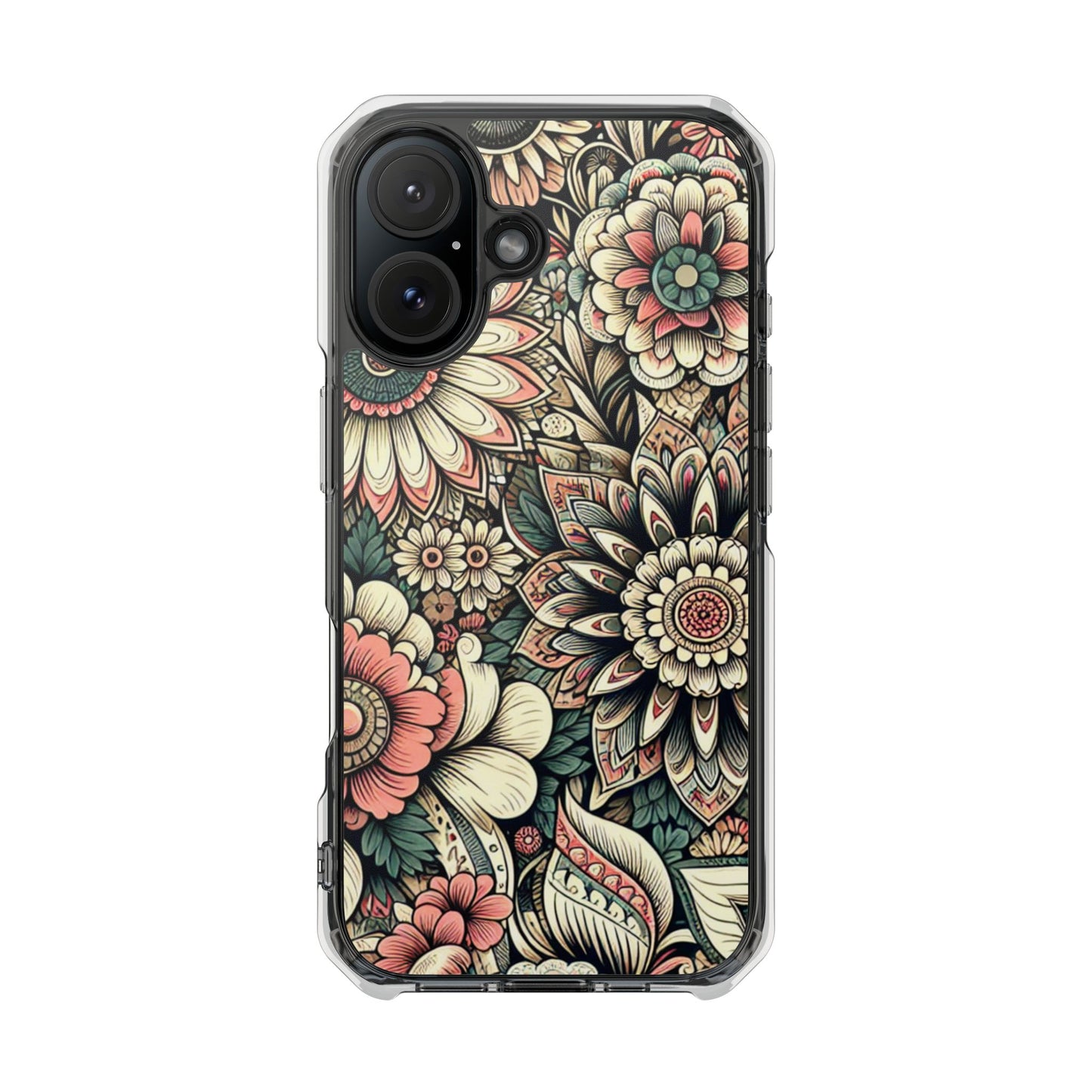 Boho Floral Magnetic Clear Impact Case for iPhone 16 15 14