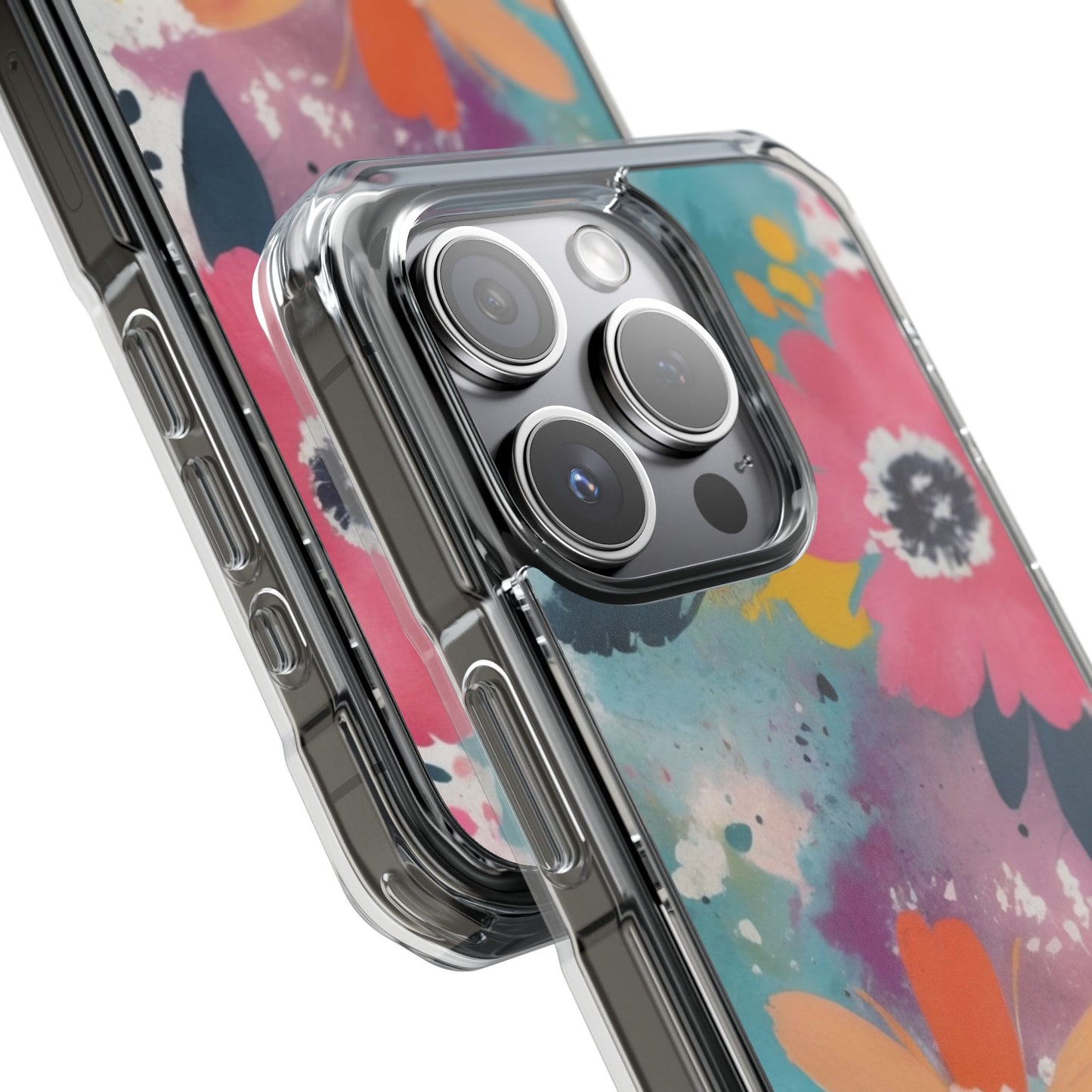 Vibrant Floral Magnetic Clear Impact Case for iPhone 16 15 14