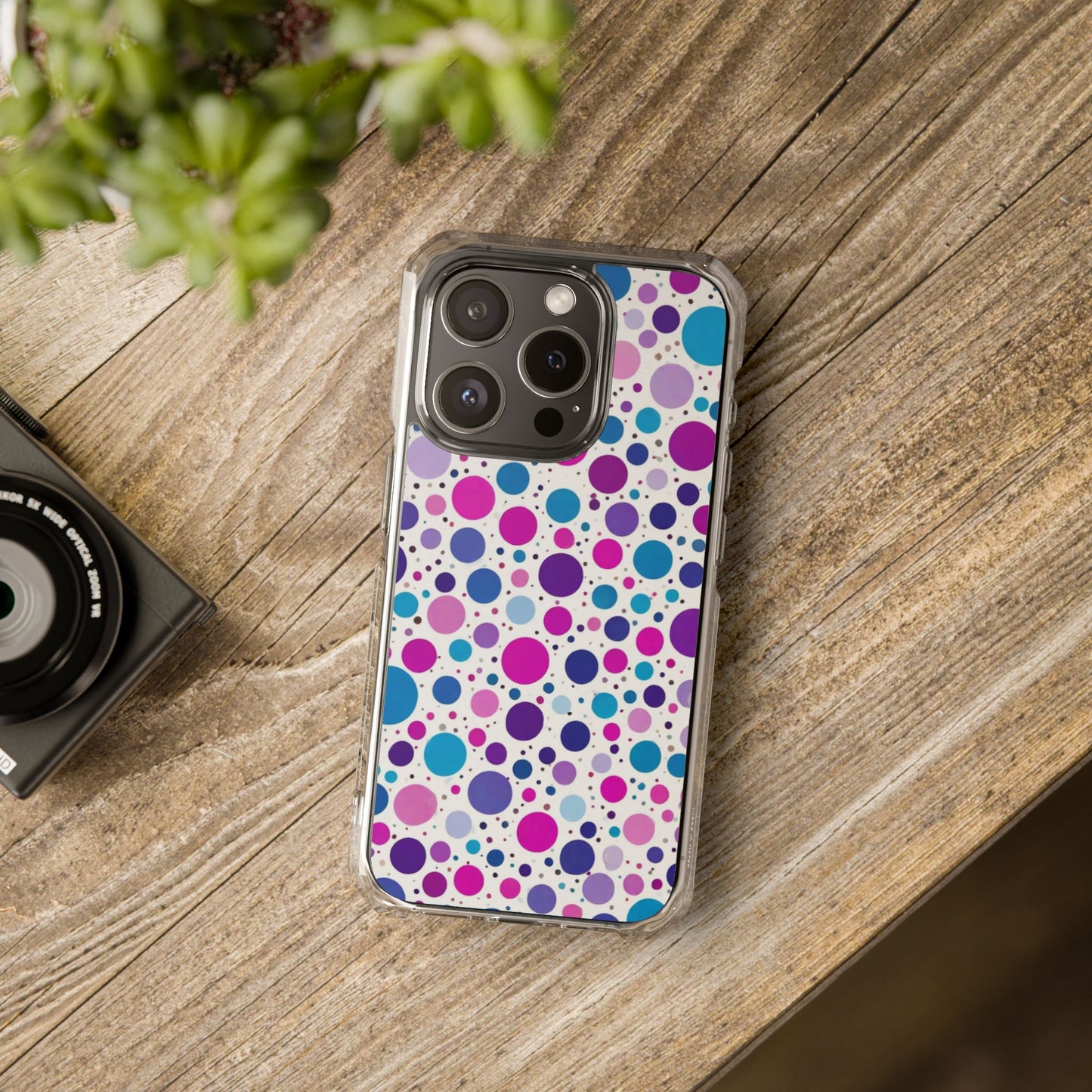 Polka Dot Design Magnetic Clear Impact Case for iPhone 16 15 14