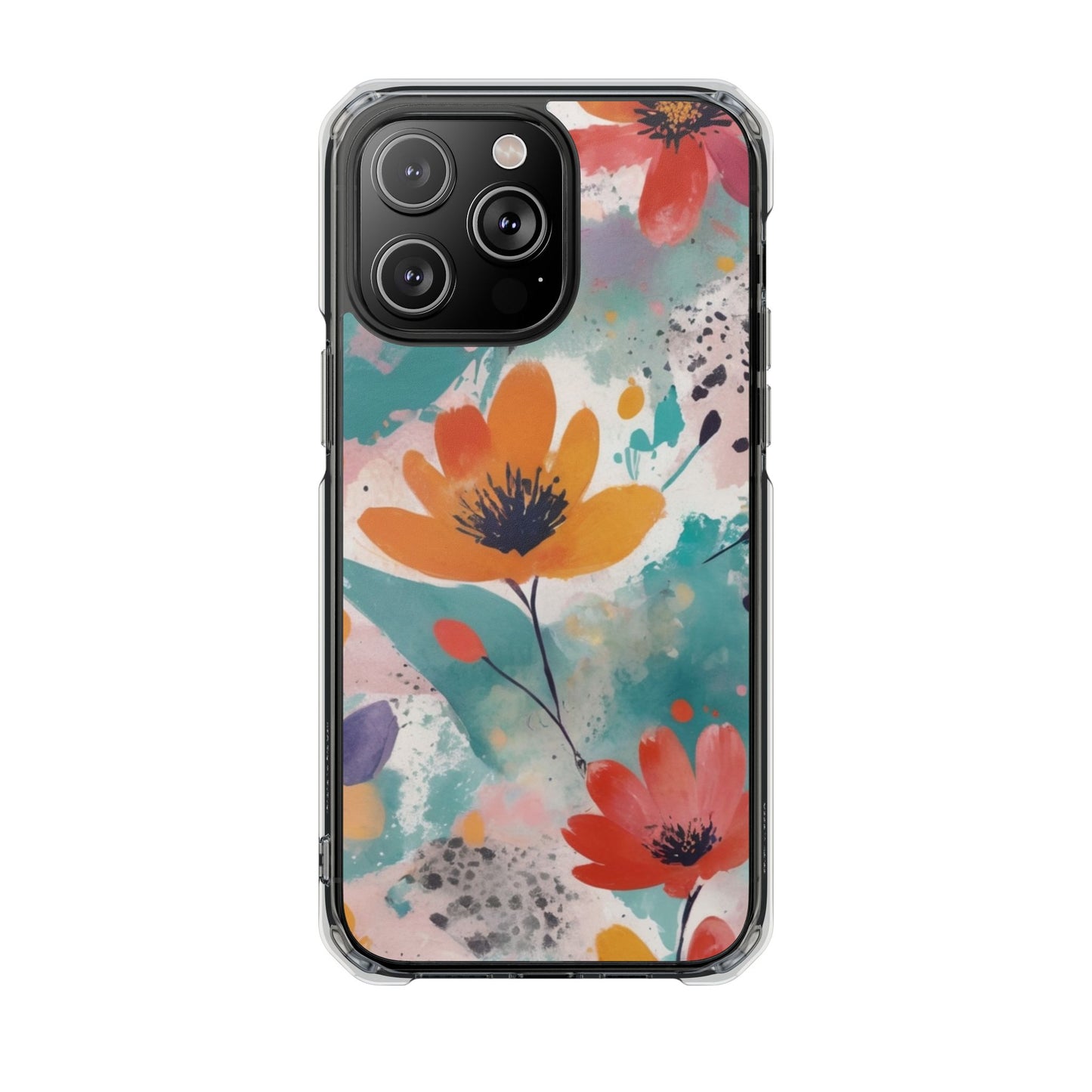 Floral Watercolor Design Magnetic Clear Impact Case for iPhone 16 15 14