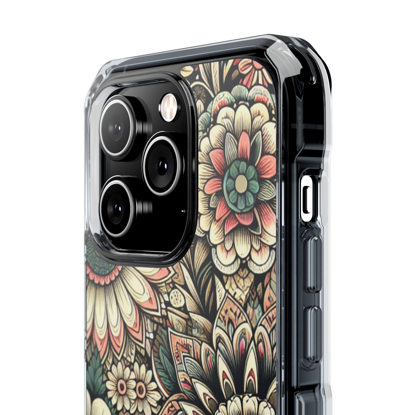 Boho Floral Magnetic Clear Impact Case for iPhone 16 15 14