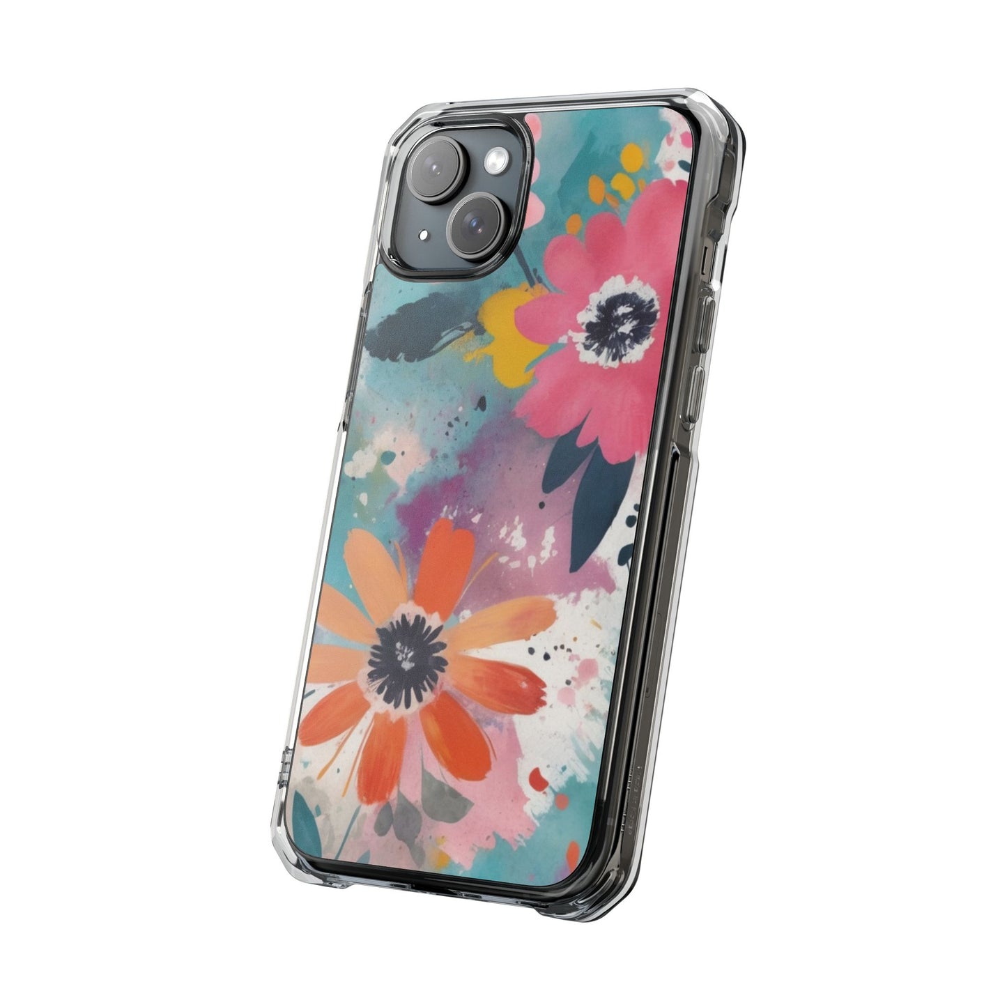 Vibrant Floral Magnetic Clear Impact Case for iPhone 16 15 14