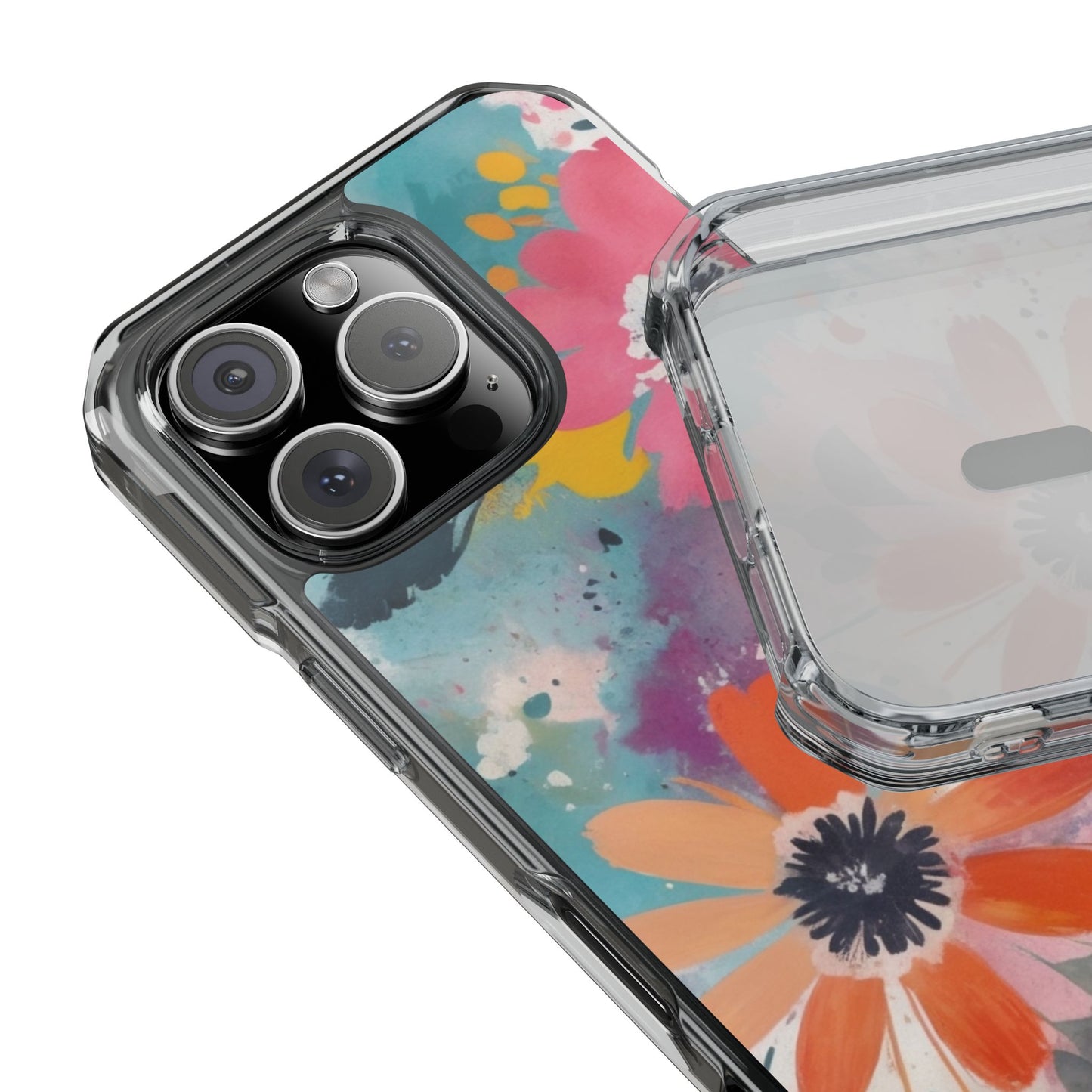 Vibrant Floral Magnetic Clear Impact Case for iPhone 16 15 14