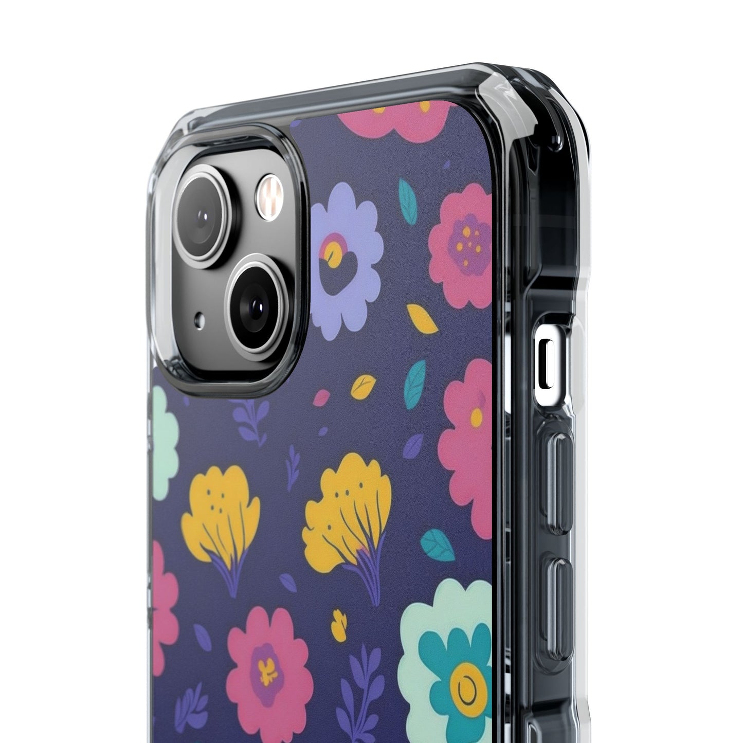 Purple Floral Magnetic Clear Impact Case for iPhone 16 15 14