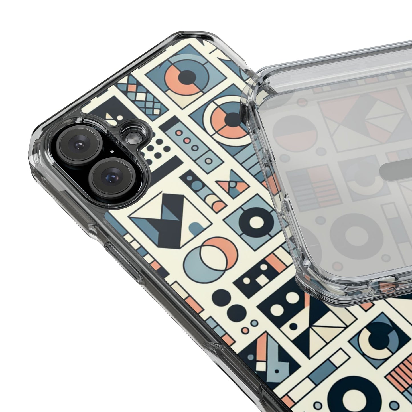 Geometric Print Magnetic Clear Impact Case for iPhone 16 15 14