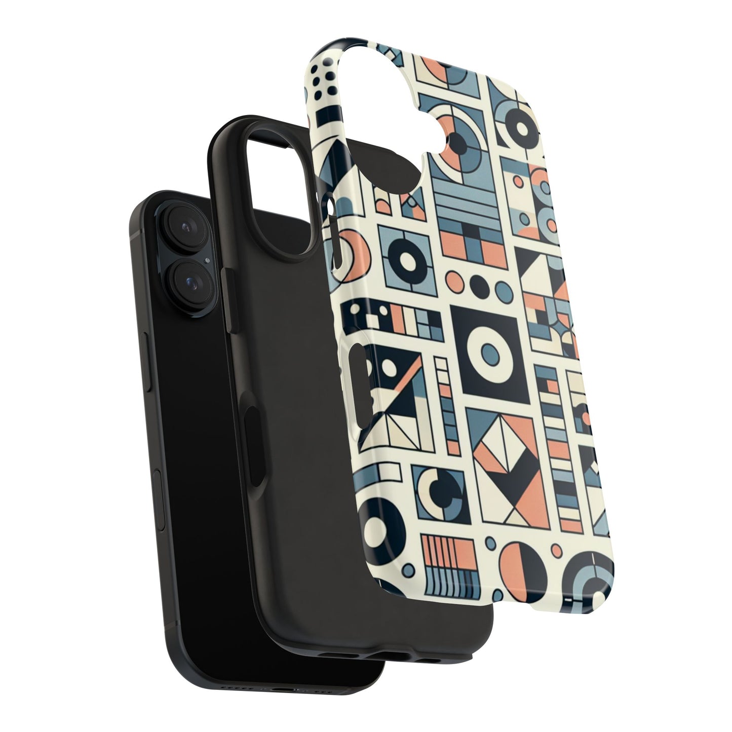 Geometric Print Tough Phone Case for iPhone 16 15 14 13 12 11 X 8 7 Samsung Galaxy S24 S23 S22 S21