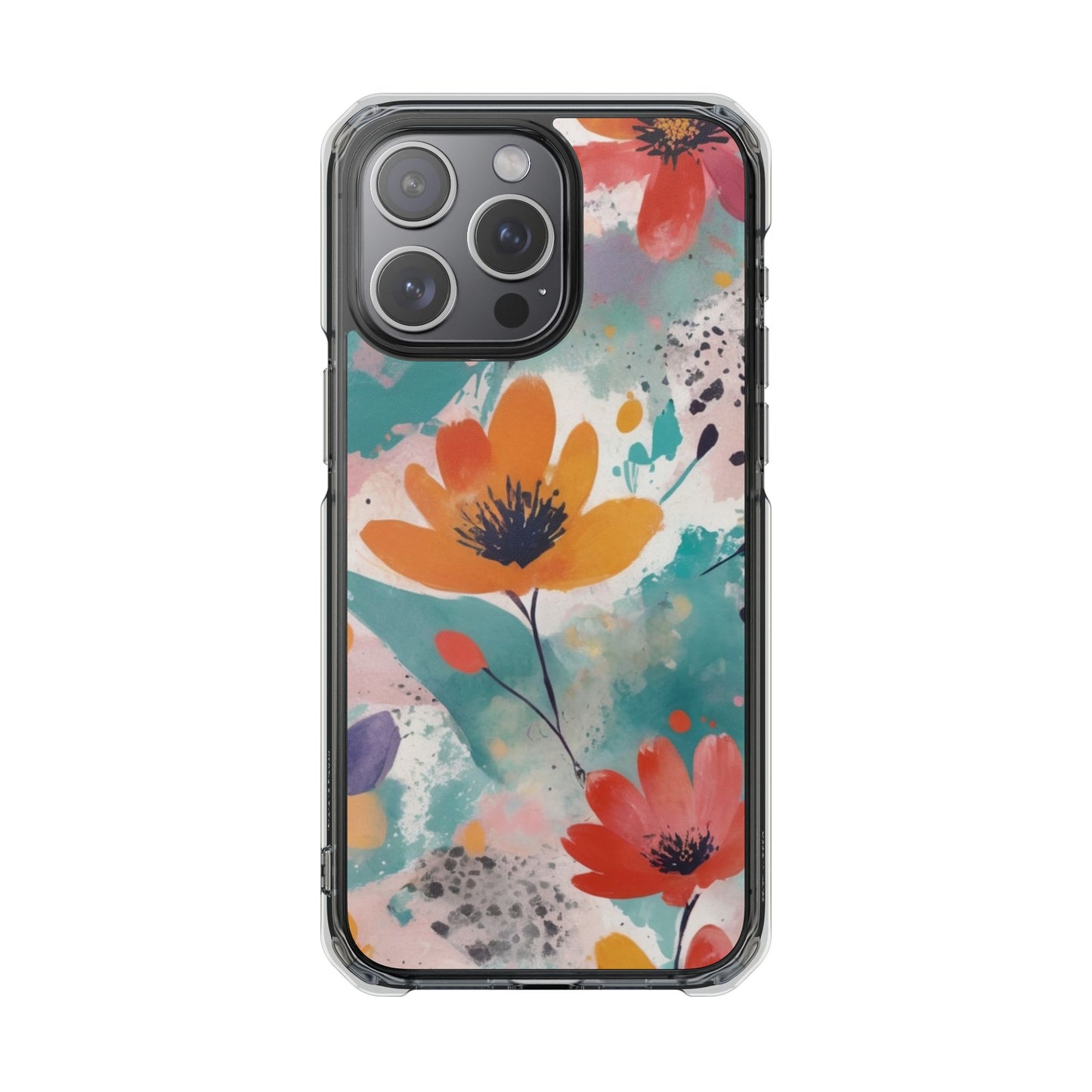 Floral Watercolor Design Magnetic Clear Impact Case for iPhone 16 15 14