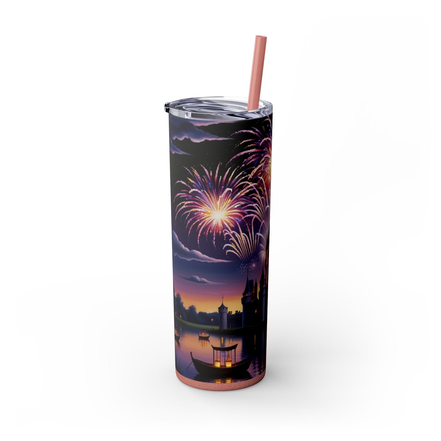 Night Sky Castle and Fireworks Skinny Tumbler, 20oz